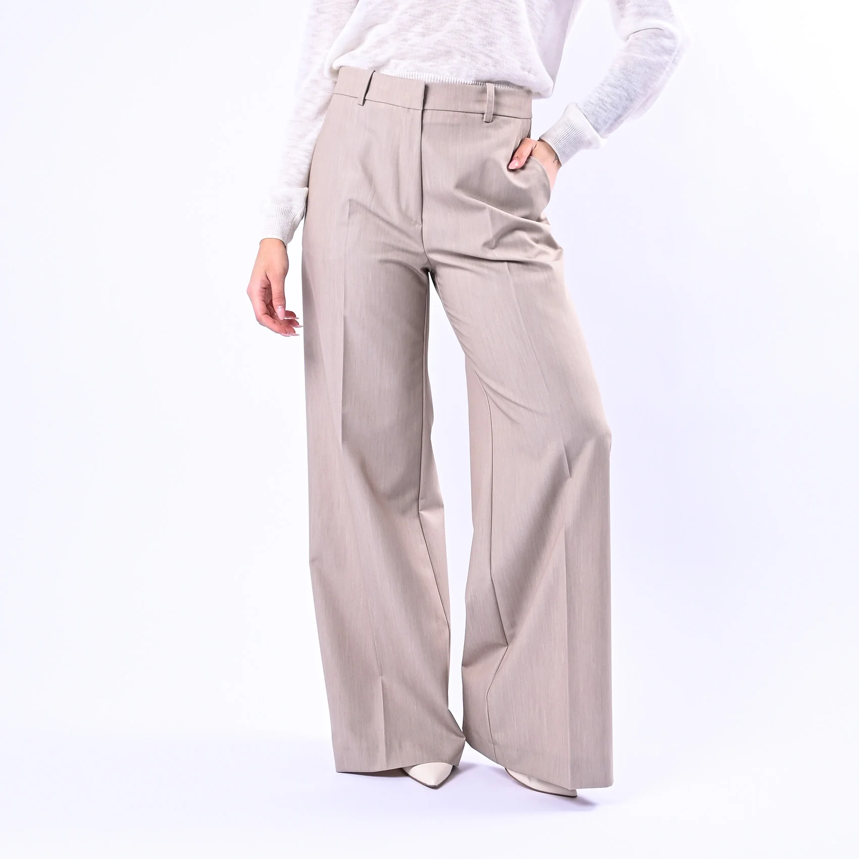 GOLD - PANTALONE PALAZZO POLIVOSCOSA MELANGE ART.17206/4701 - BEIGE