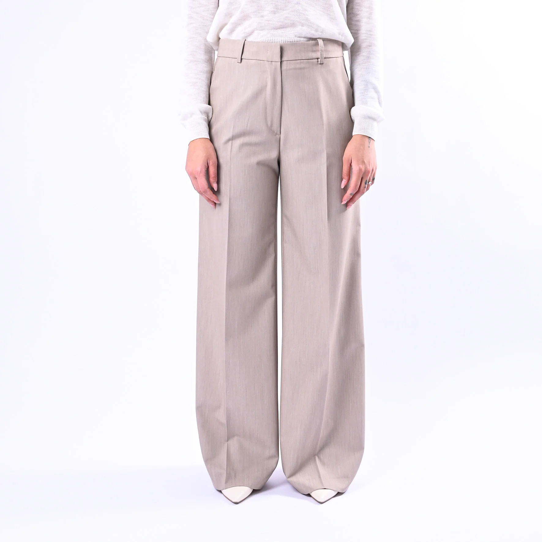 GOLD - PANTALONE PALAZZO POLIVOSCOSA MELANGE ART.17206/4701 - BEIGE - Image 2