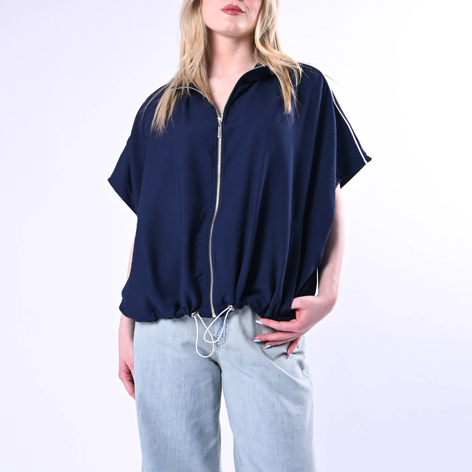 HAVEONE - BOMBER SMANICATO IN VISCOSA ART.KSV-Q078/B - BLU