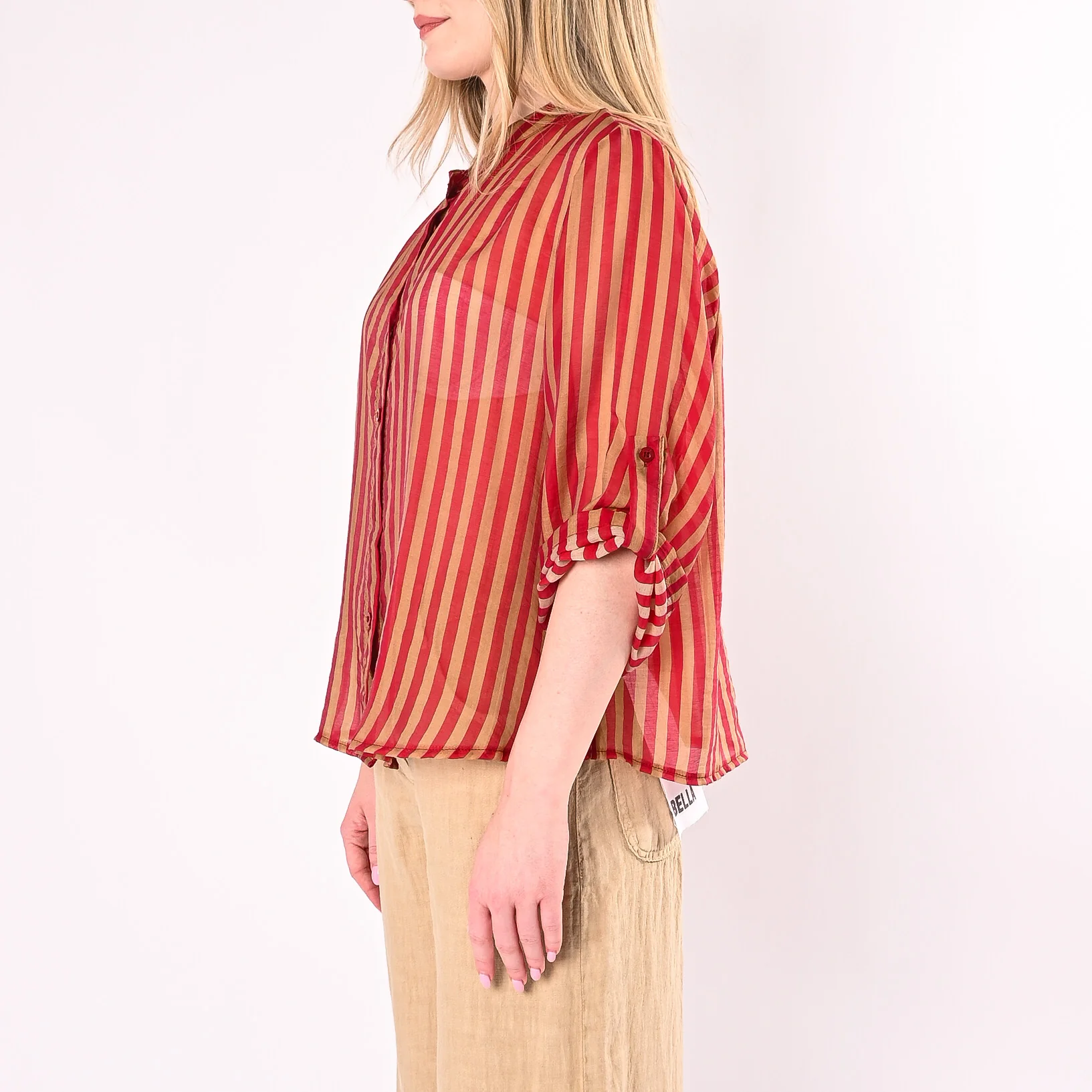 HAVEONE - CAMICIA A RIGHE IN LYOCELL ART.CVS-Q423/IT - INDIA/TABACCO - Image 4