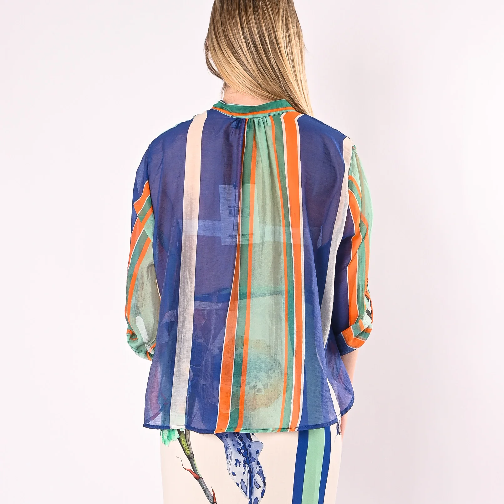 HAVEONE - CAMICIA LYOCELL A RIGHE ART.CVS-Q504/TR - TURCHESE/ROYAL/ARANCIONE - Image 4