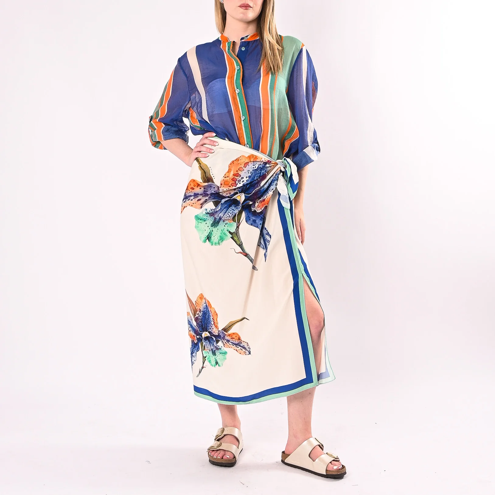 HAVEONE - CAMICIA LYOCELL A RIGHE ART.CVS-Q504/TR - TURCHESE/ROYAL/ARANCIONE - Image 6