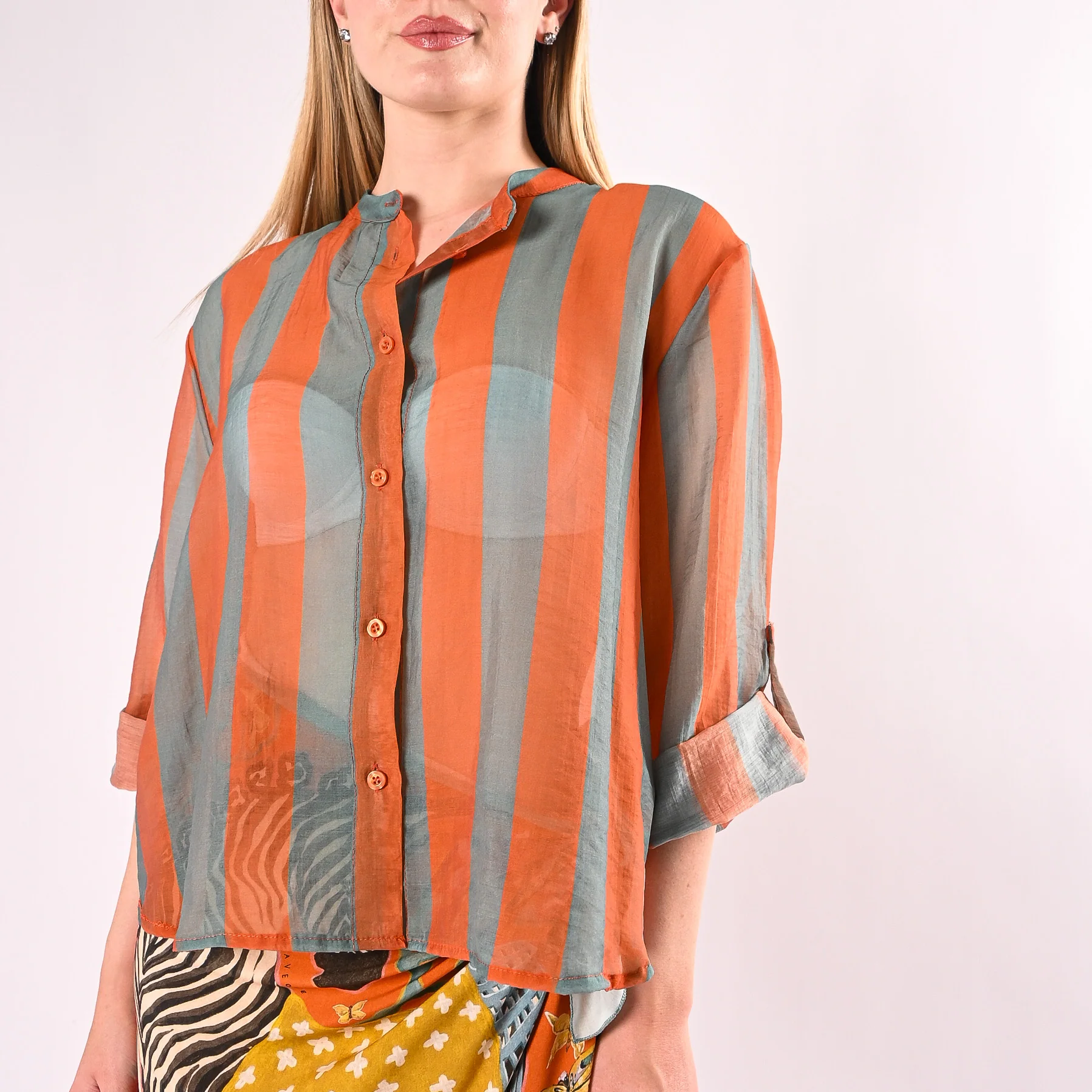 HAVEONE - CAMICIA LYOCELL RIGA LARGA ART.CVS-Q422/CA - CARTAZUCCHERO/ARANCIO - Image 5