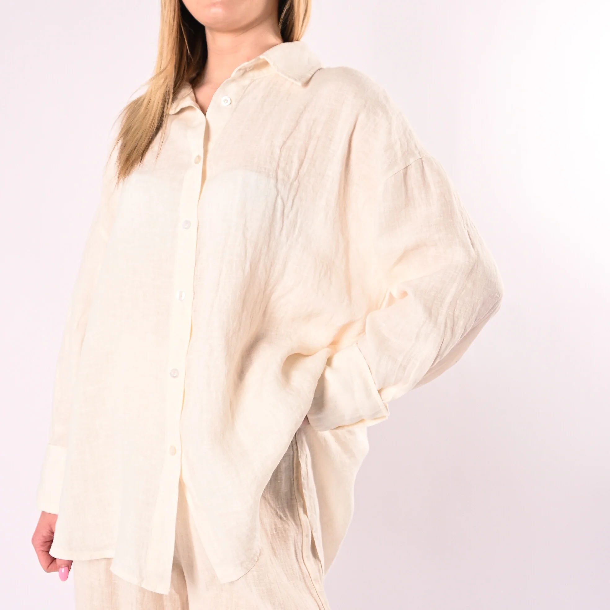 HAVEONE - CAMICIA OVER IN PURO LINO ART.CVE-Q436/BU - BURRO - Image 5