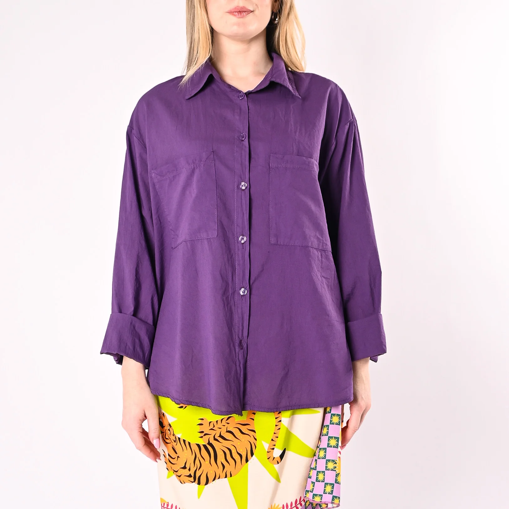 HAVEONE - CAMICIA OVER MUSSOLA CON TASCONI ART. CFW-Q408/V - VIOLA - Image 2