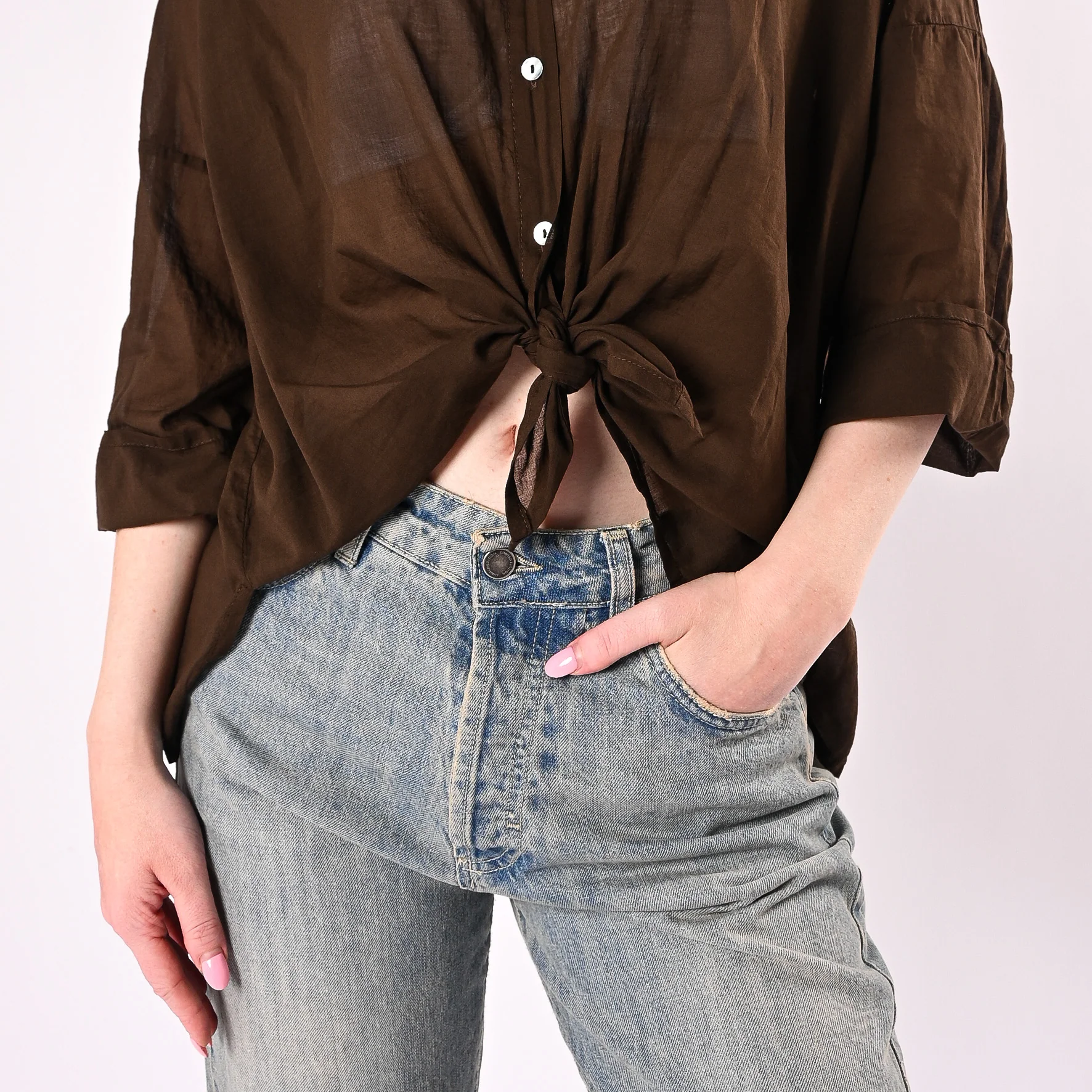 HAVEONE - CAMICIA VOILE IN MUSSOLA ART. CFL-Q387/M - MORO - Image 5