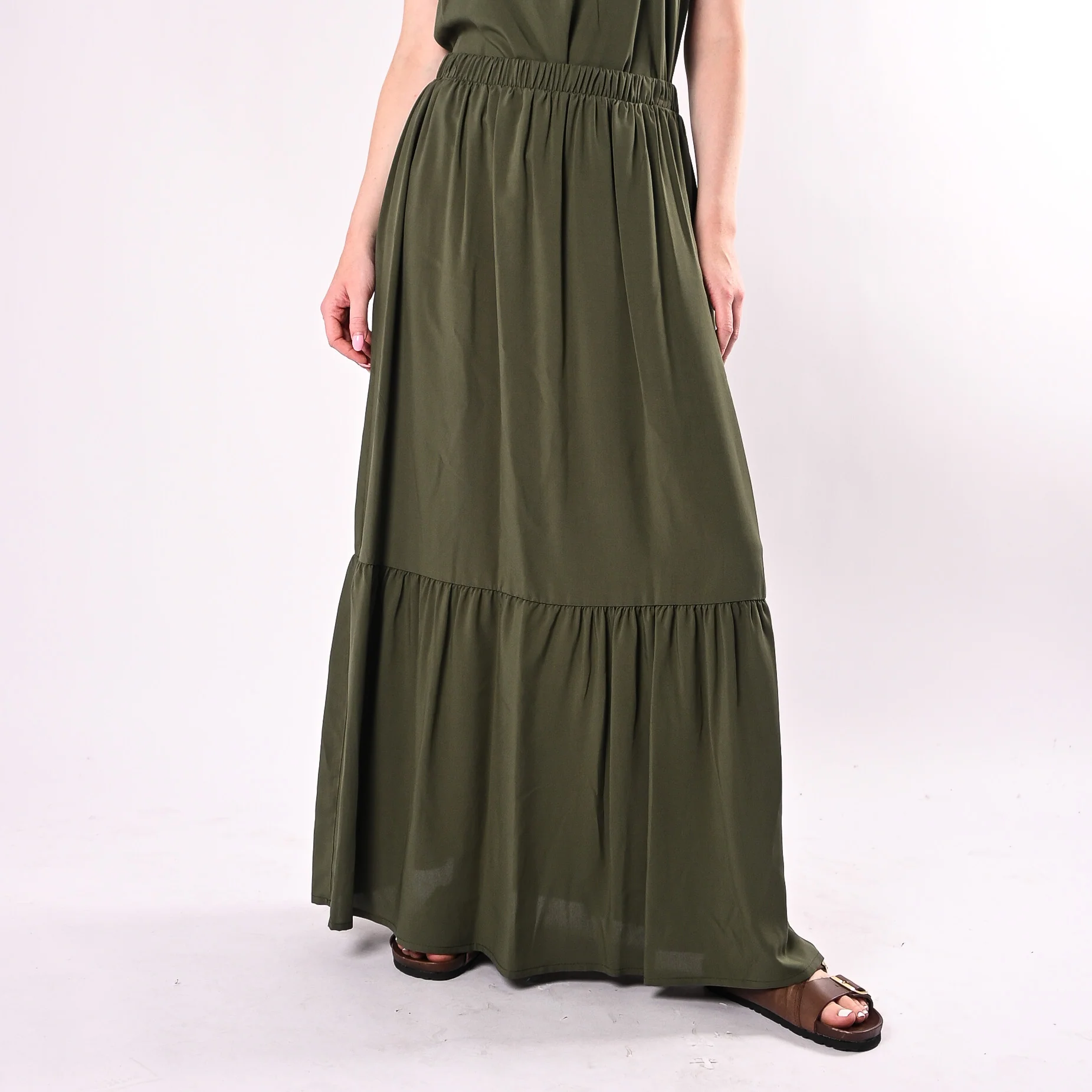 HAVEONE - GONNA LUNGA IN VISCOSA CON BALZA ART. GIA-Q197/M - MILITARE