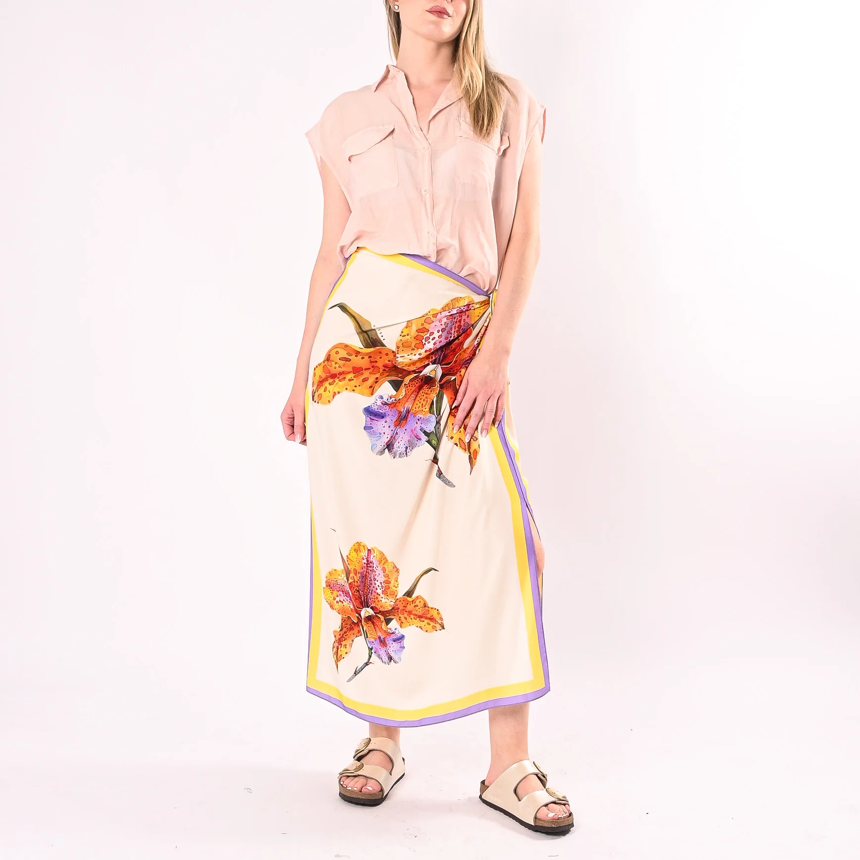 HAVEONE - GONNA LUNGA PAREO STAMPA FIORE ART.GVS-Q281/A - ARANCIO - Image 6