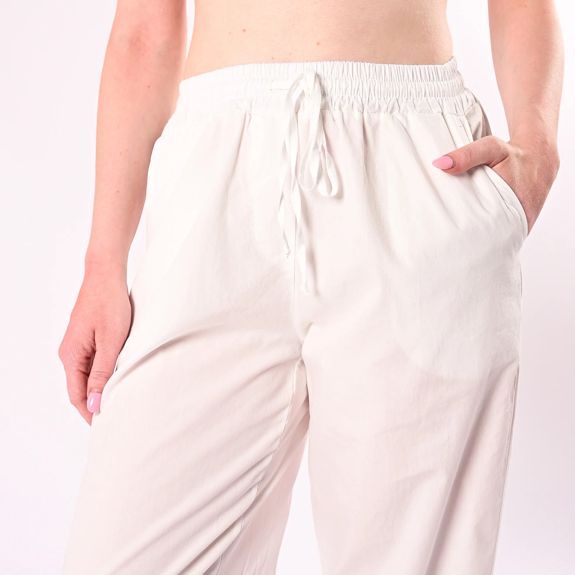 HAVEONE - PANTALONE DRITTO IN POPELINE CON COULISSE ART. PFL-Q565/L - LATTE - Image 5