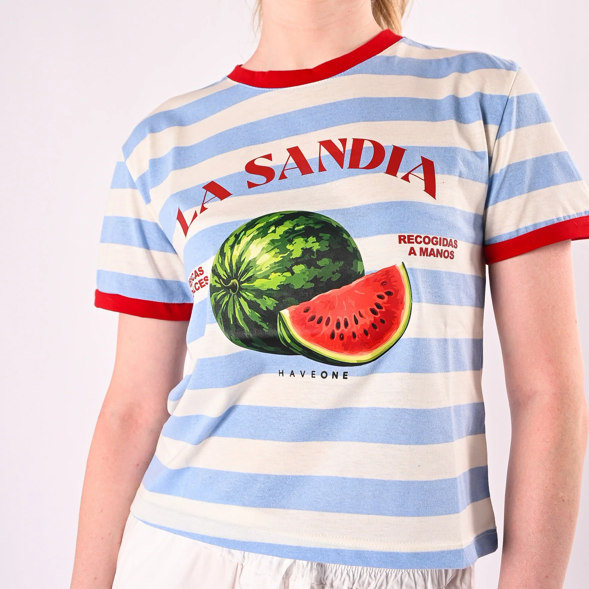HAVEONE - T-SHIRT A RIGHE LA SANDIA ART. TSH-Q248/LCR - LATTE/CIELO/ROSSO - Image 4