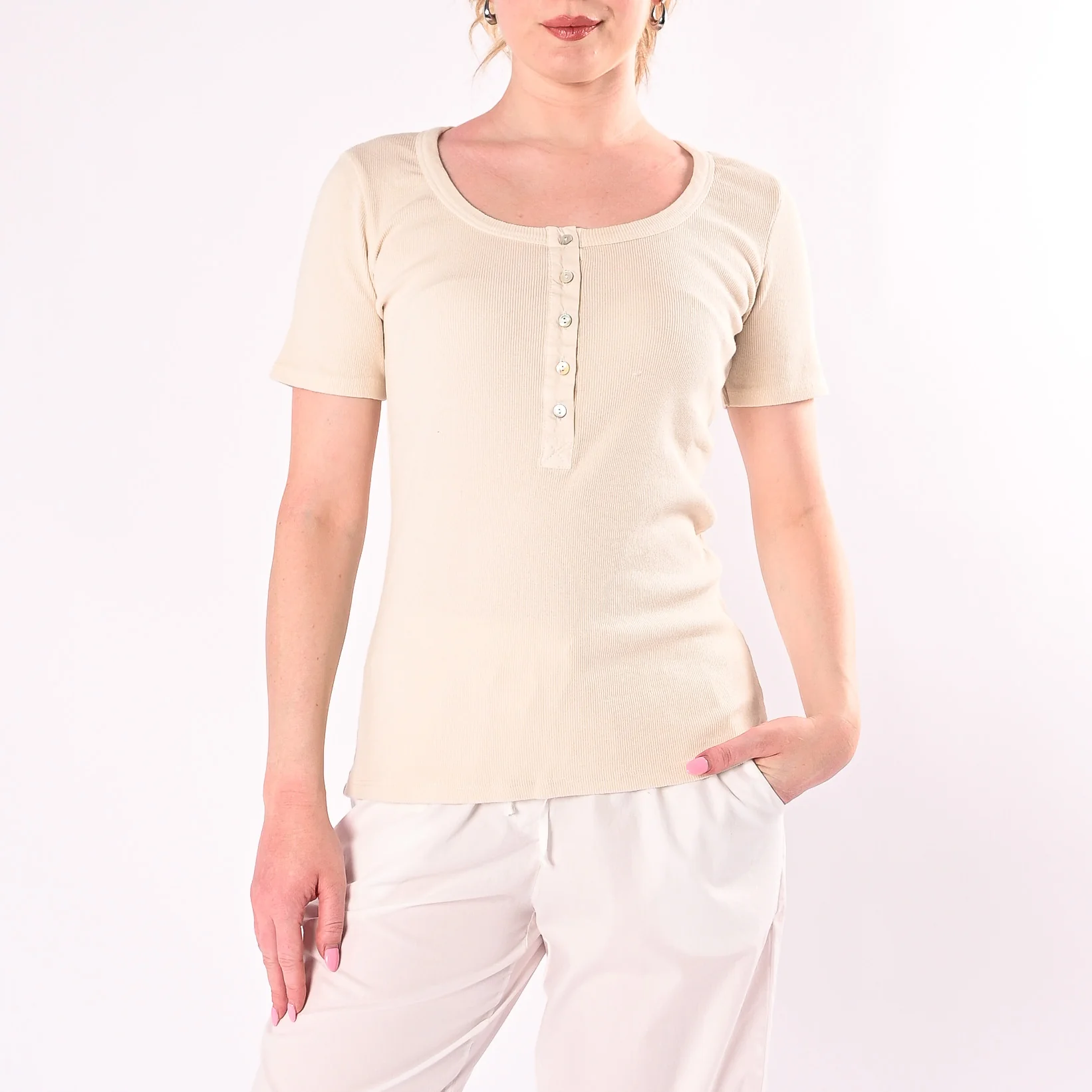 HAVEONE - T-SHIRT SERAFINO A COSTINE MANICA CORTA ART. MJS-Q166/BU - BURRO
