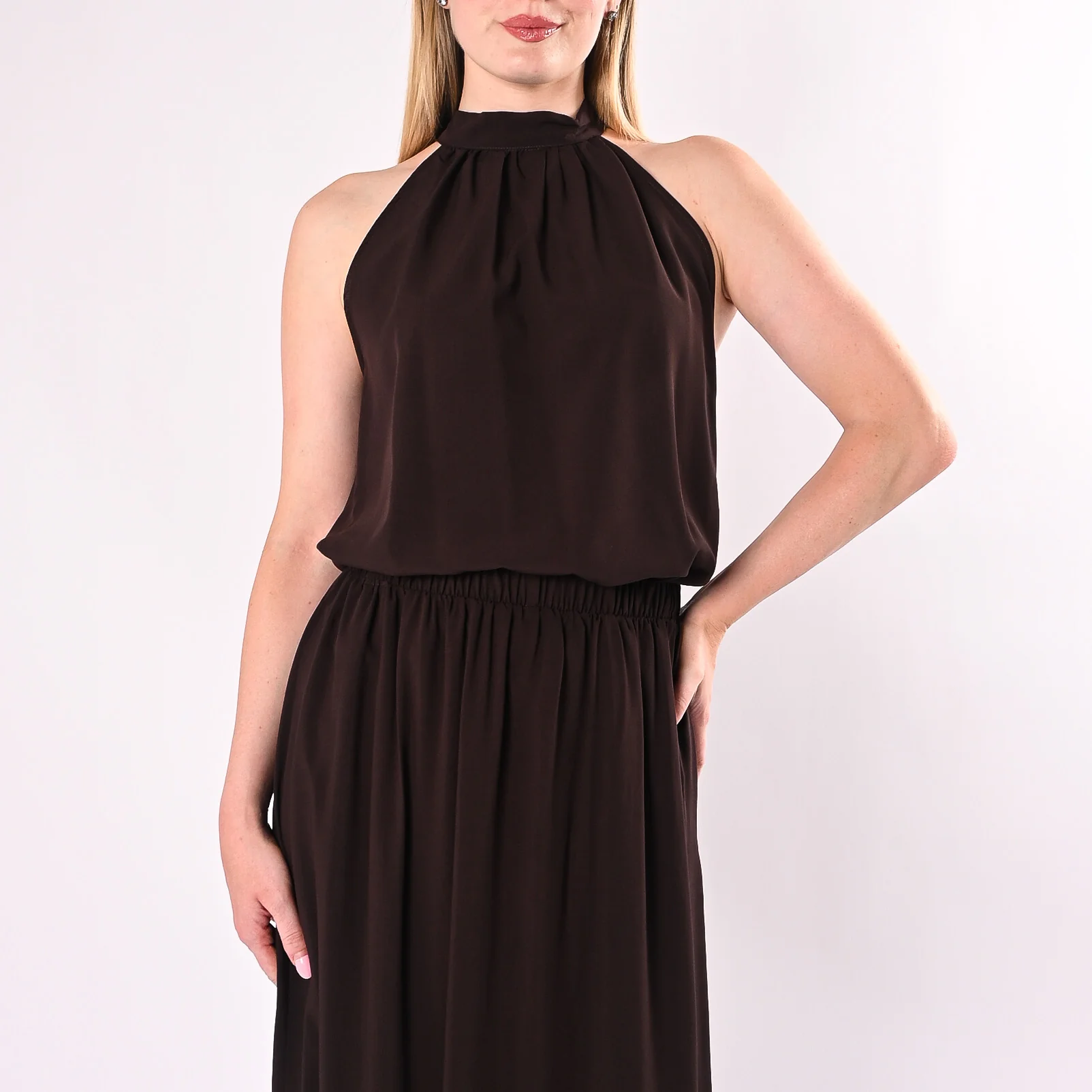 HAVEONE - TOP SCOLLO AMERICANA IN VISCOSA ART. RIA-Q317/MO - MORO - Image 2