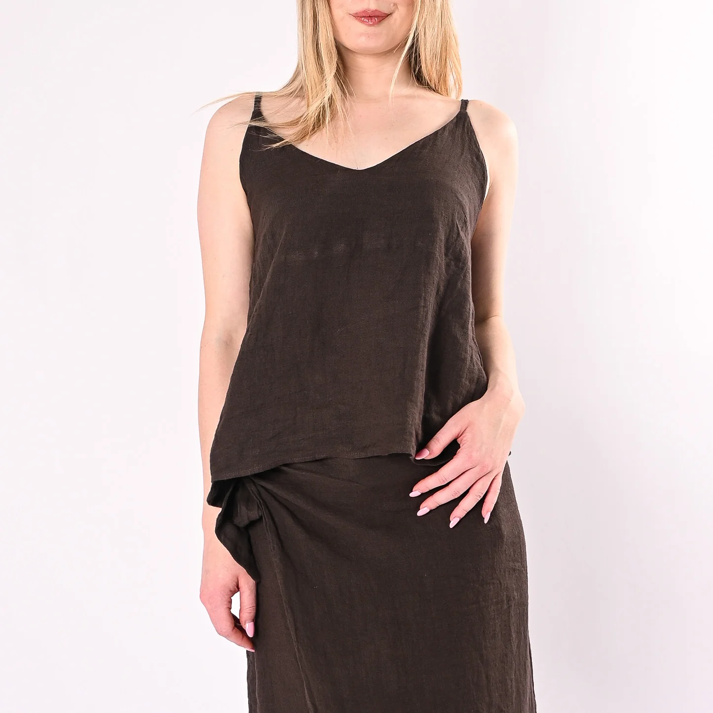 HAVEONE - TOP SPALLINA IN PURO LINO ART.RMA-Q319/M - MORO - Image 2