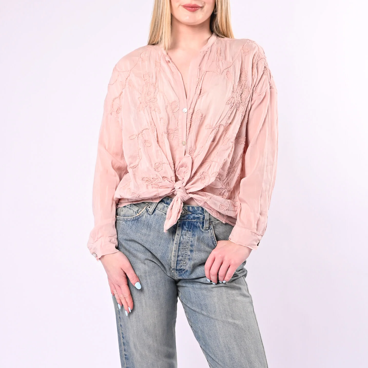 MOTEL - CAMICIA COTONE/SETA CON RICAMI FLOREALI ART.S26C346/R - ROSA