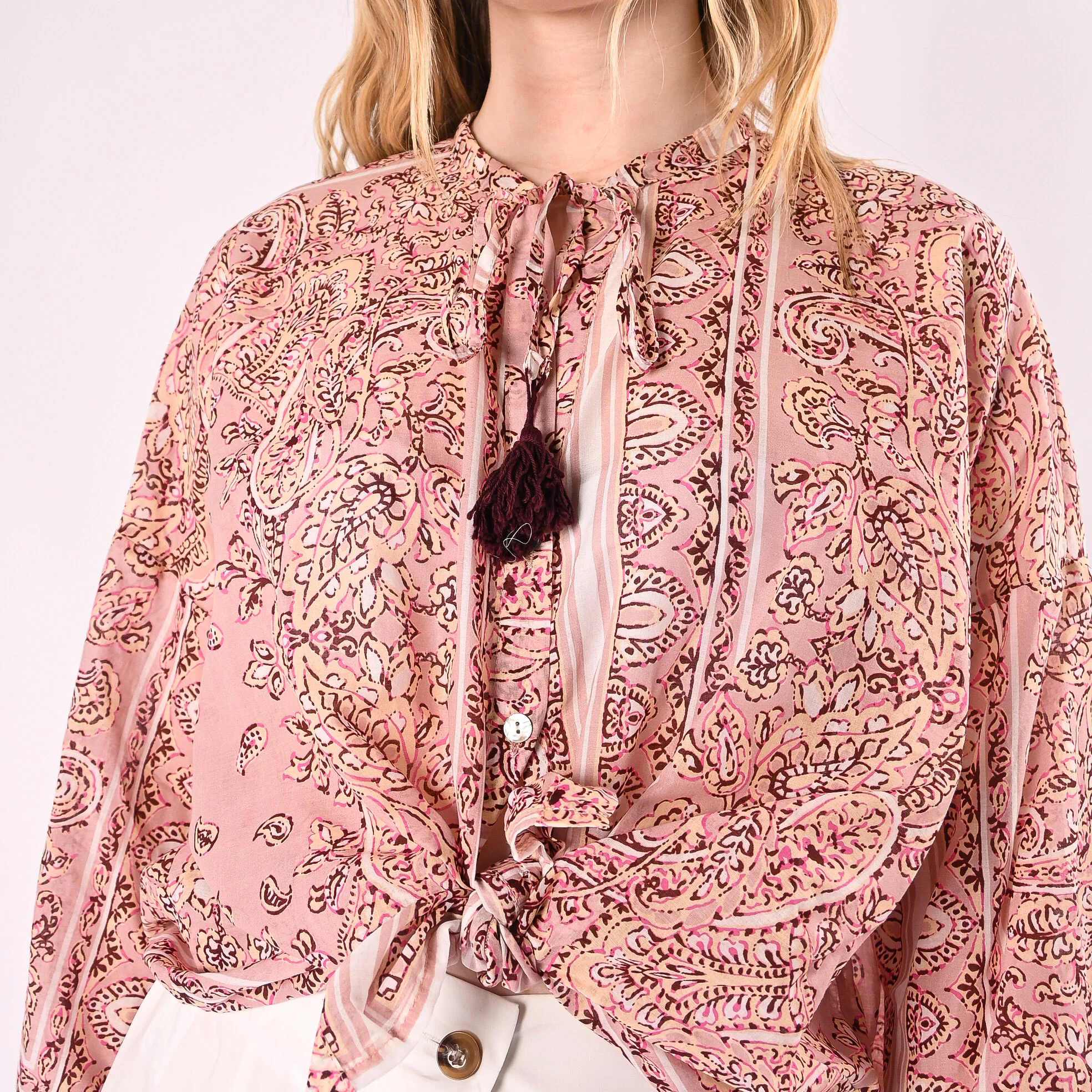 MOTEL - CAMICIA OVER MUSSOLA STAMPA BANDANA ART. S26CH68/R - ROSA - Image 5