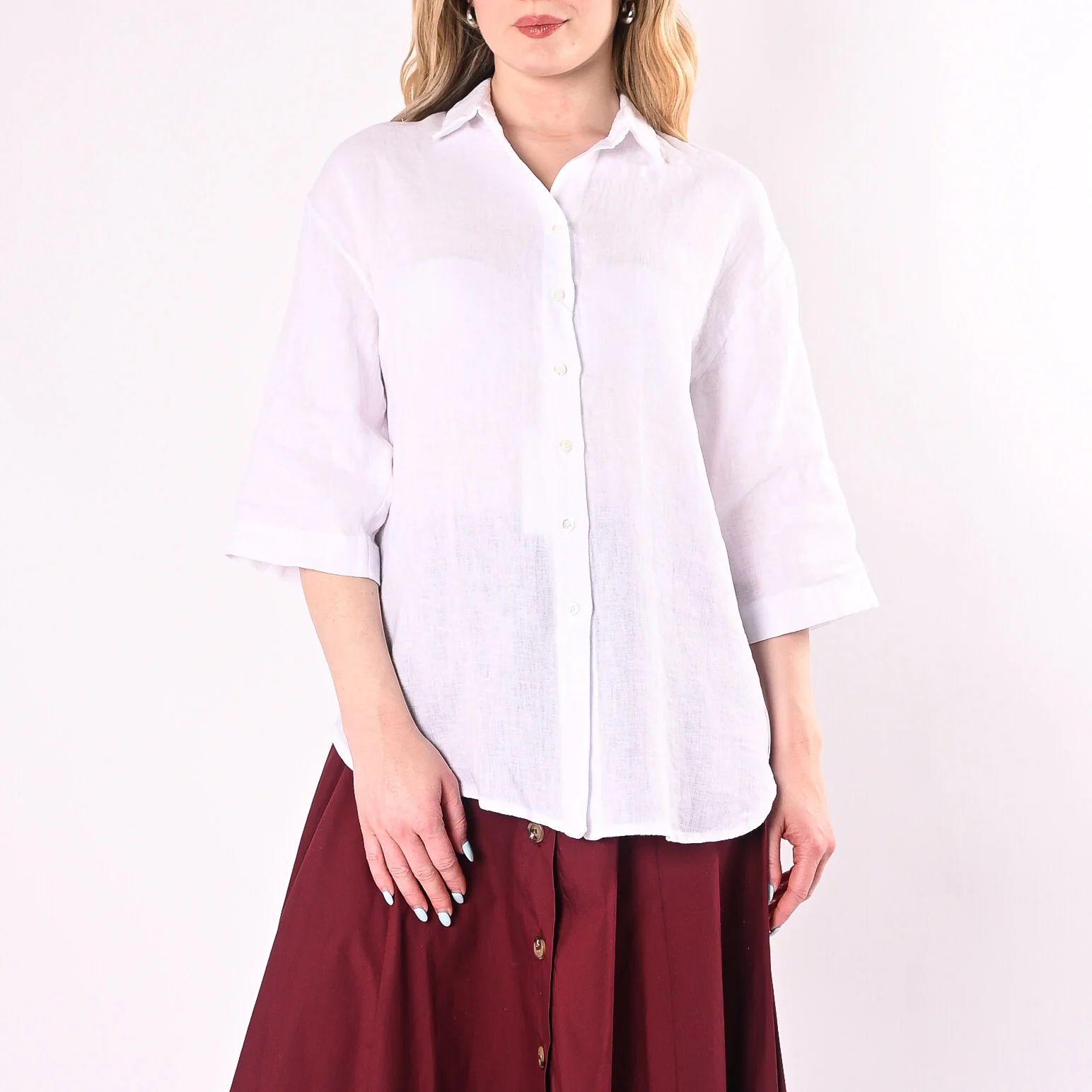 MOTEL - CAMICIA OVER PURO LINO ART. 26-05M/B - BIANCO