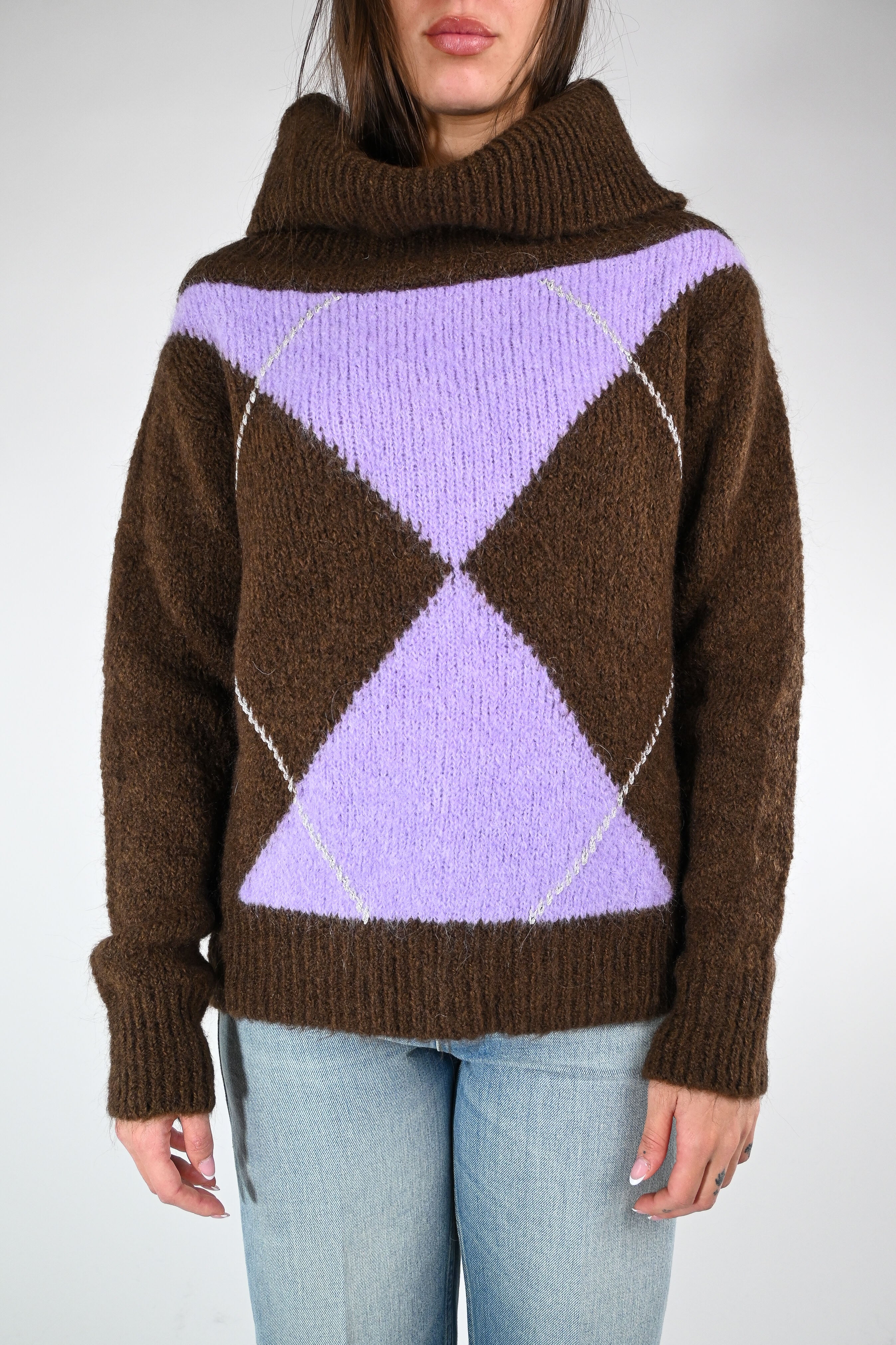MOTEL - MAGLIA COLLO SHIFFER A ROMBI  ART.1225MO - MORO/GLICINE - Image 2