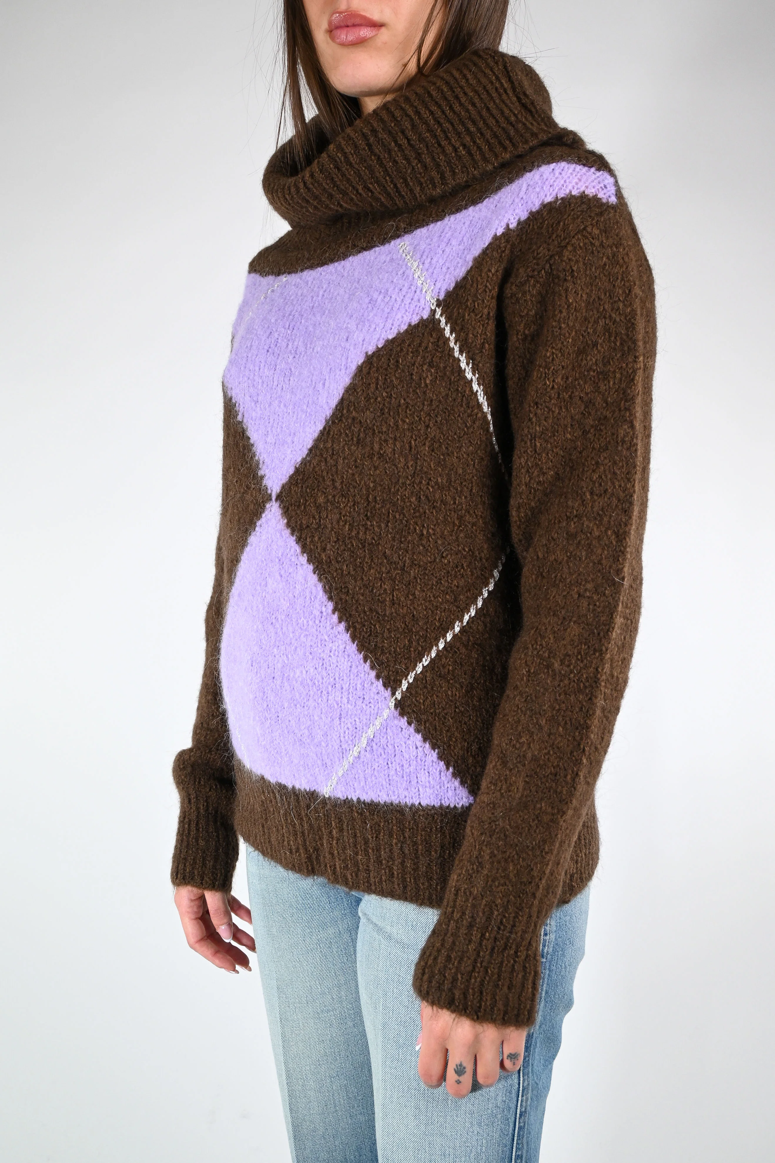 MOTEL - MAGLIA COLLO SHIFFER A ROMBI  ART.1225MO - MORO/GLICINE - Image 3