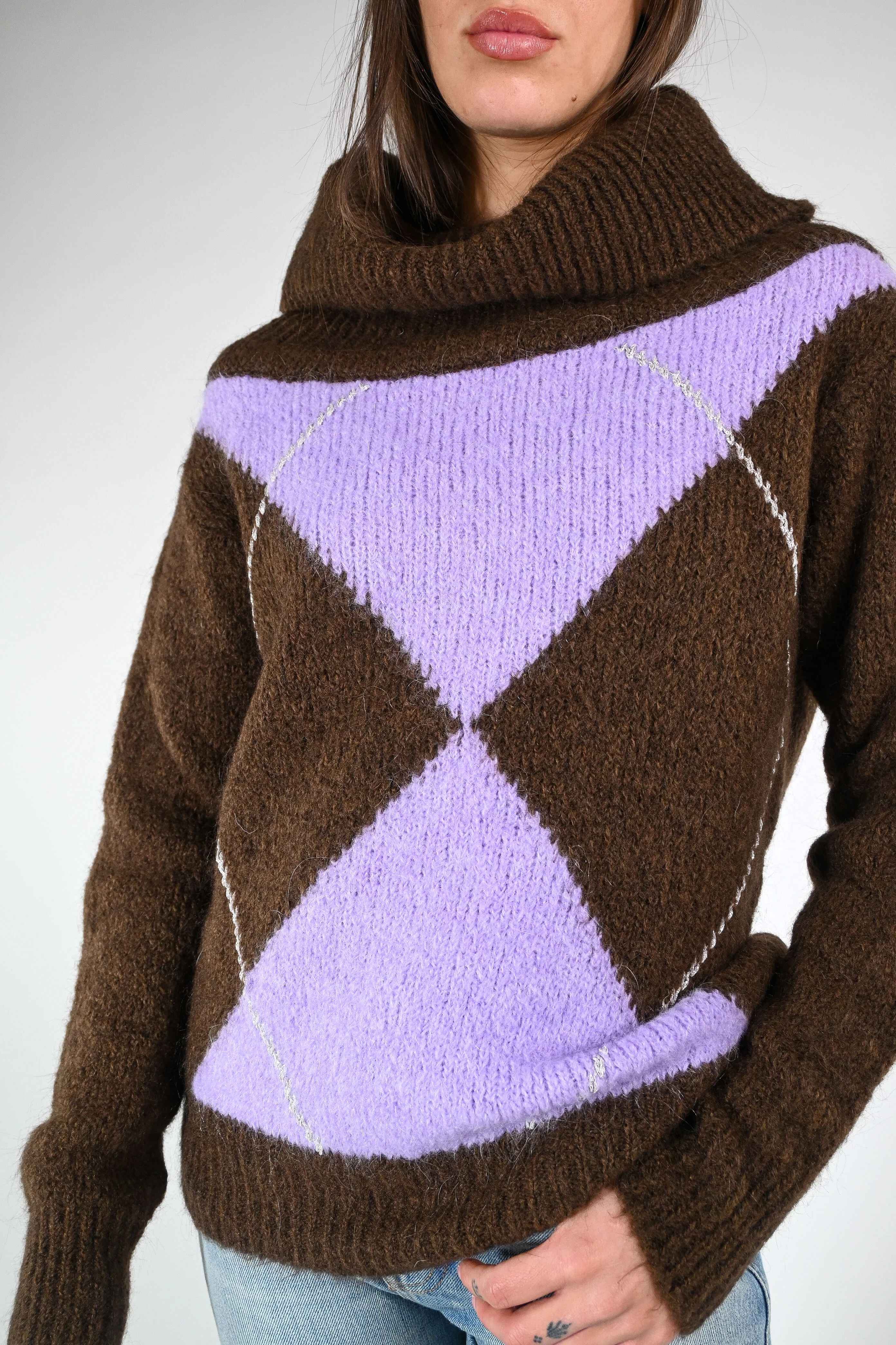 MOTEL - MAGLIA COLLO SHIFFER A ROMBI  ART.1225MO - MORO/GLICINE - Image 5