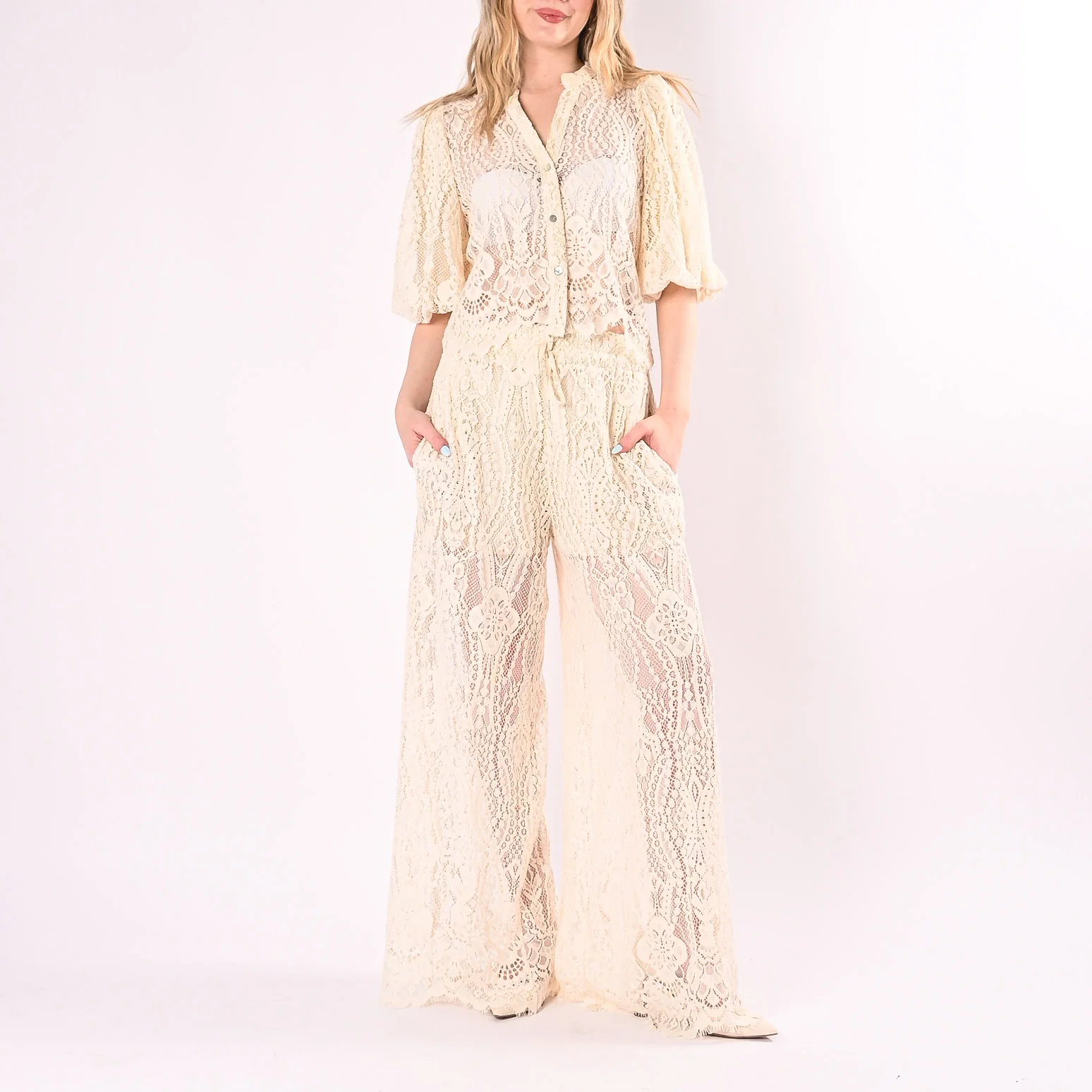 MOTEL - PANTALONE IN PIZZO CON COULISSE ART. S26PH91/B - BURRO - Image 5