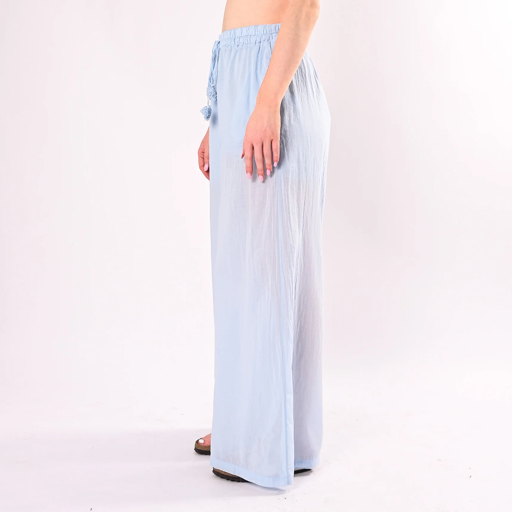 MOTEL - PANTALONE PALAZZO MUSSOLA CON COULISSE ART. S26PL96/C - CELESTE - Image 3