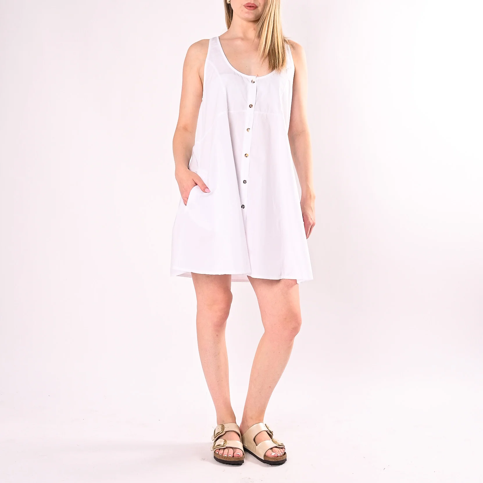 PHILIA LOFT - ABITINO SVASATO ABBOTTONATO IN POPELINE ART.R02L1446/B - BIANCO