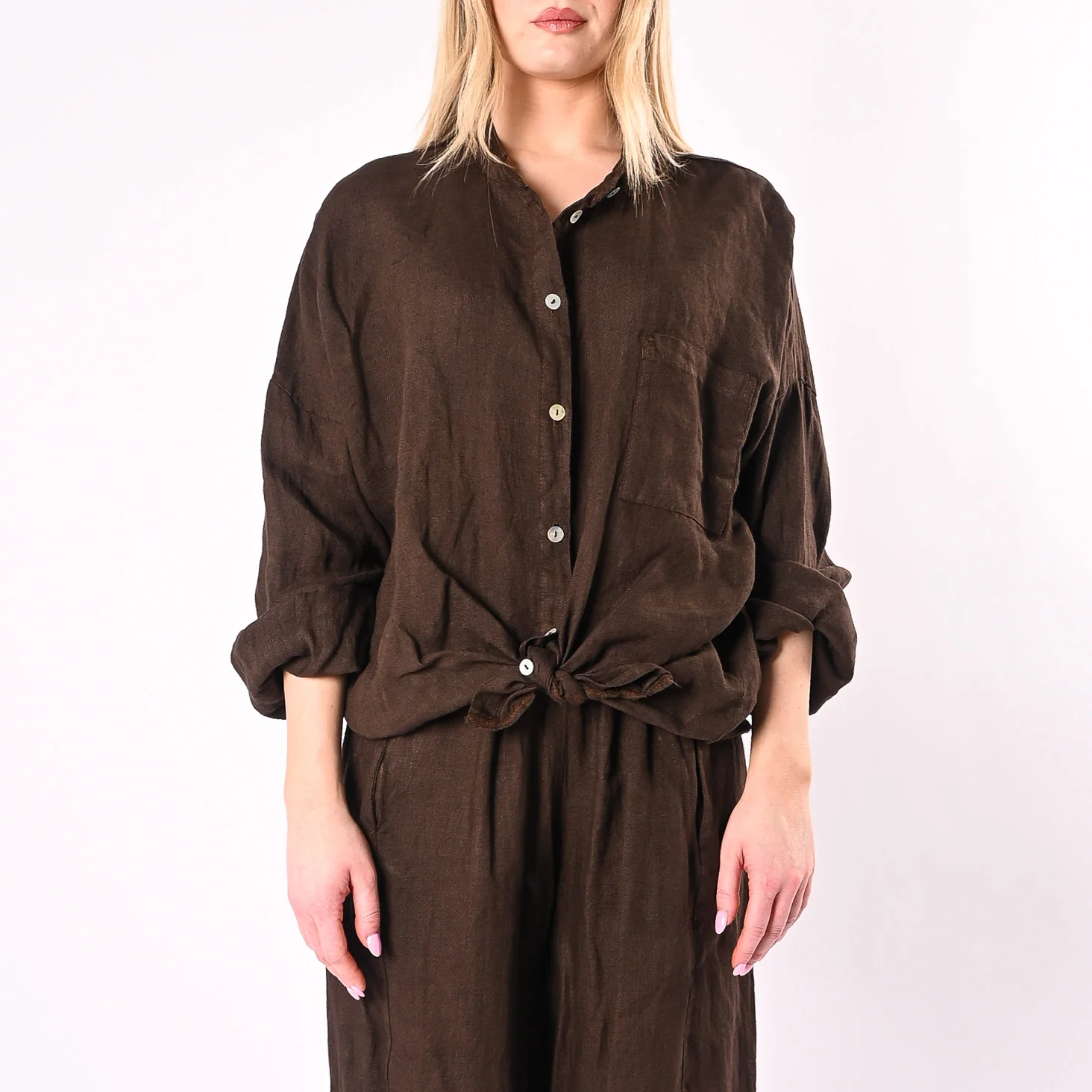 PHILIA LOFT - CAMICIA COREANA IN PURO LINO ART.R02L1144/M - MORO - Image 3