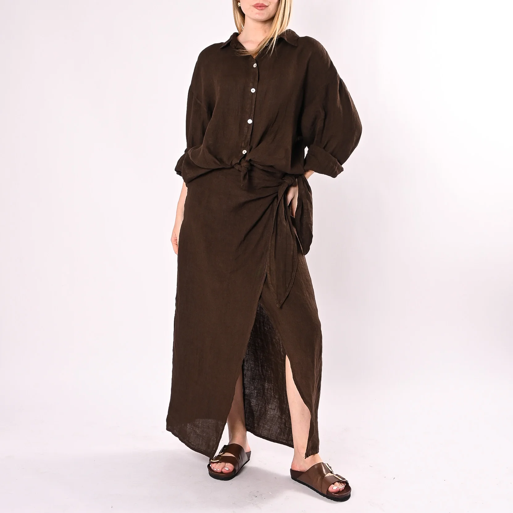 PHILIA LOFT - CAMICIA OVER IN PURO LINO ART.R02L1398/C - CIOCCOLATO