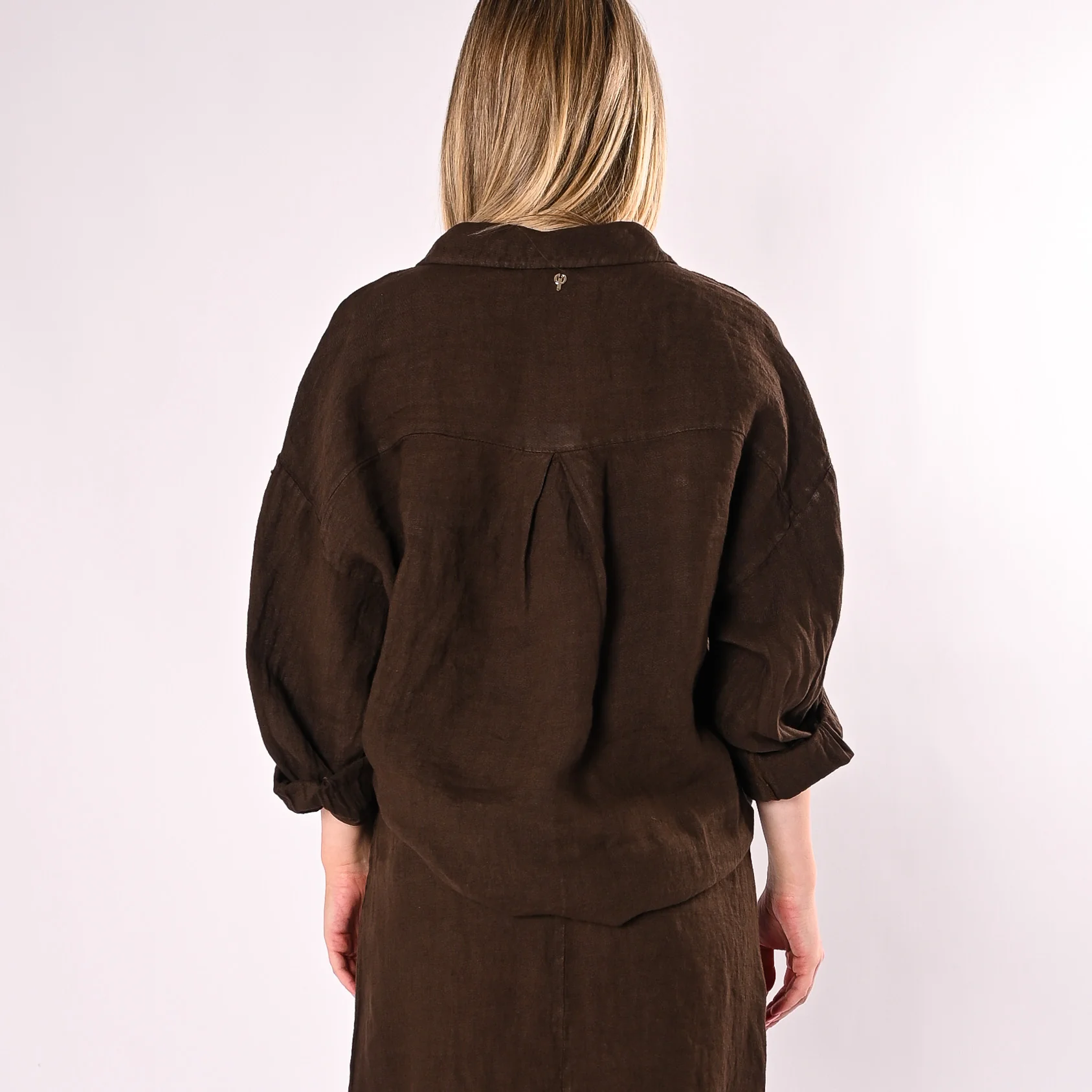PHILIA LOFT - CAMICIA OVER IN PURO LINO ART.R02L1398/C - CIOCCOLATO - Image 5