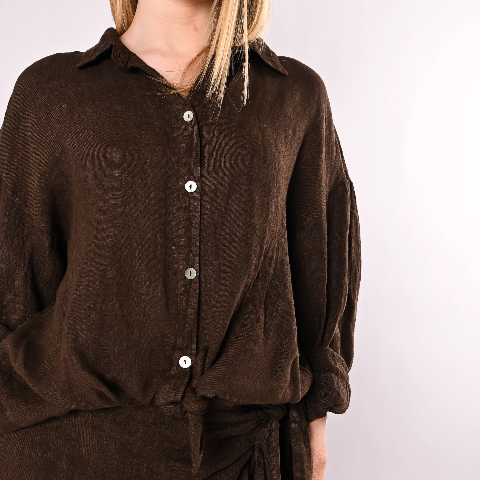 PHILIA LOFT - CAMICIA OVER IN PURO LINO ART.R02L1398/C - CIOCCOLATO - Image 6