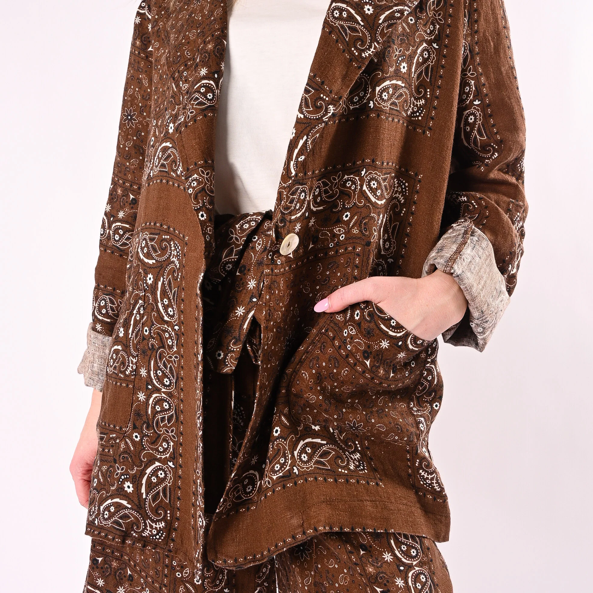PHILIA LOFT - GIACCA PURO LINO FANTASIA BANDANA ART.R02L1341/M - MORO - Image 5
