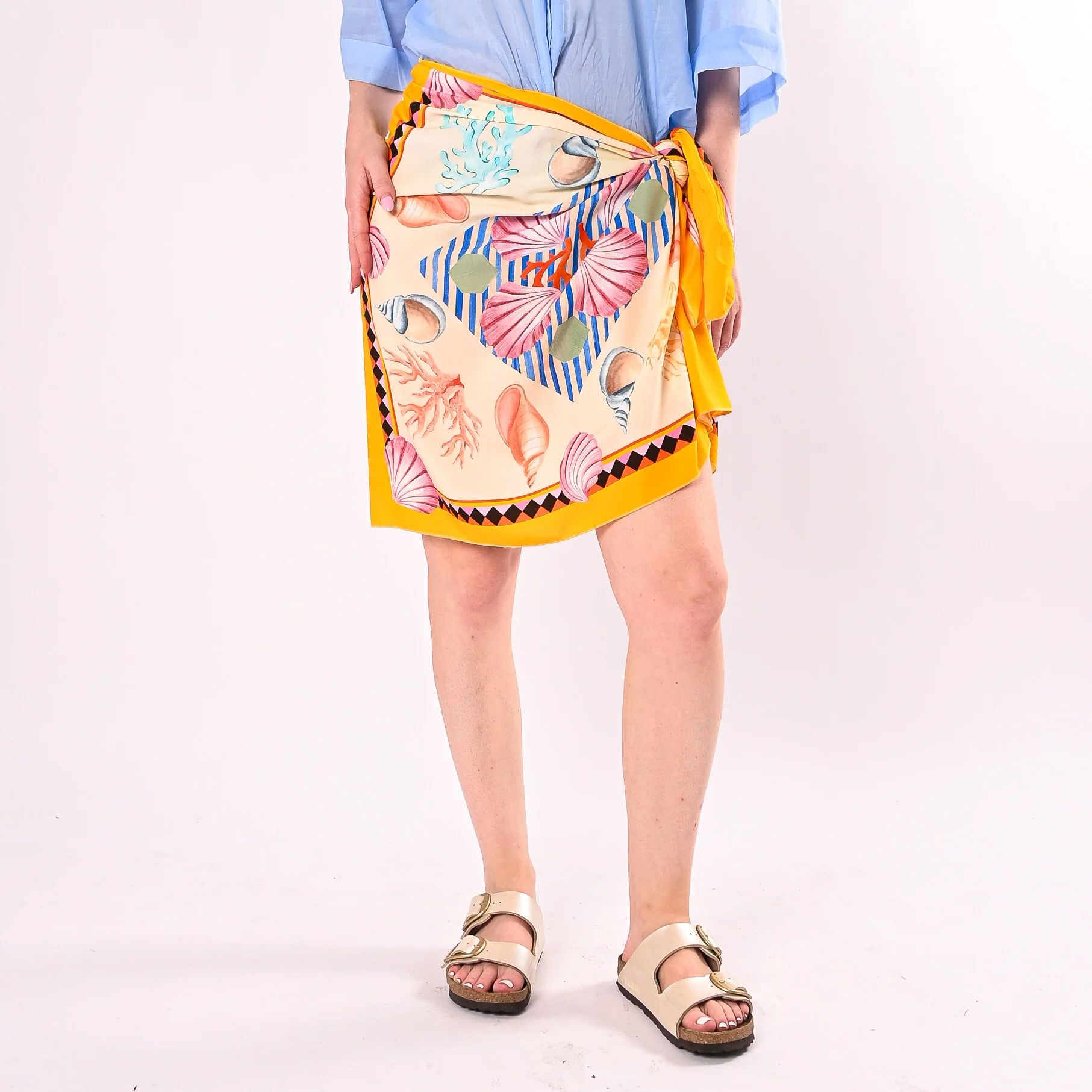 PHILIA LOFT - GONNA CORTA PAREO FANTASIA CONCHIGLIE ART.R02L1450/BO - BURRO/OCRA