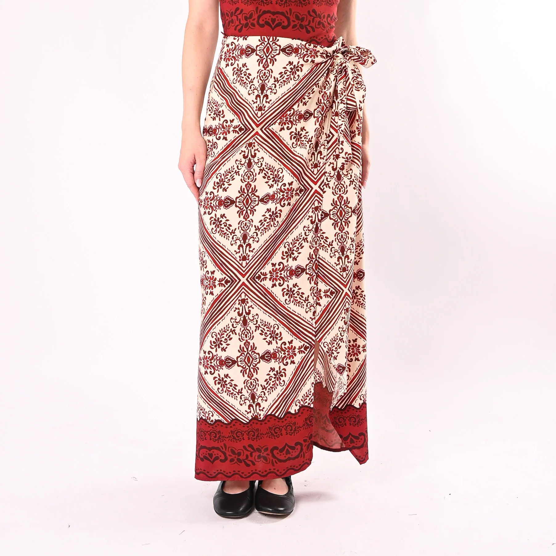 PHILIA LOFT - GONNA PAREO FANTASIA GEOMETRICA/FLOREALE ART.R02L1402/BR - BURRO/ROSSO