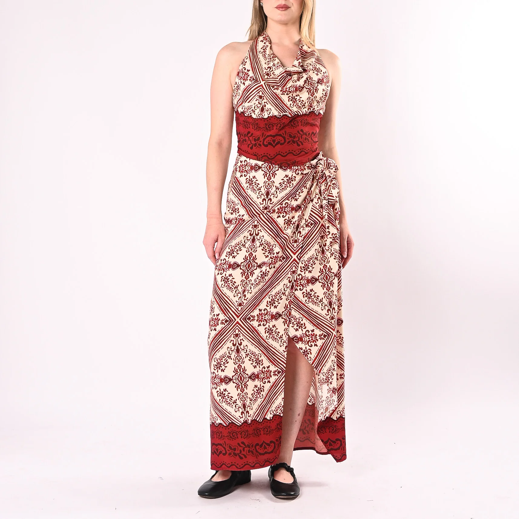 PHILIA LOFT - GONNA PAREO FANTASIA GEOMETRICA/FLOREALE ART.R02L1402/BR - BURRO/ROSSO - Image 5