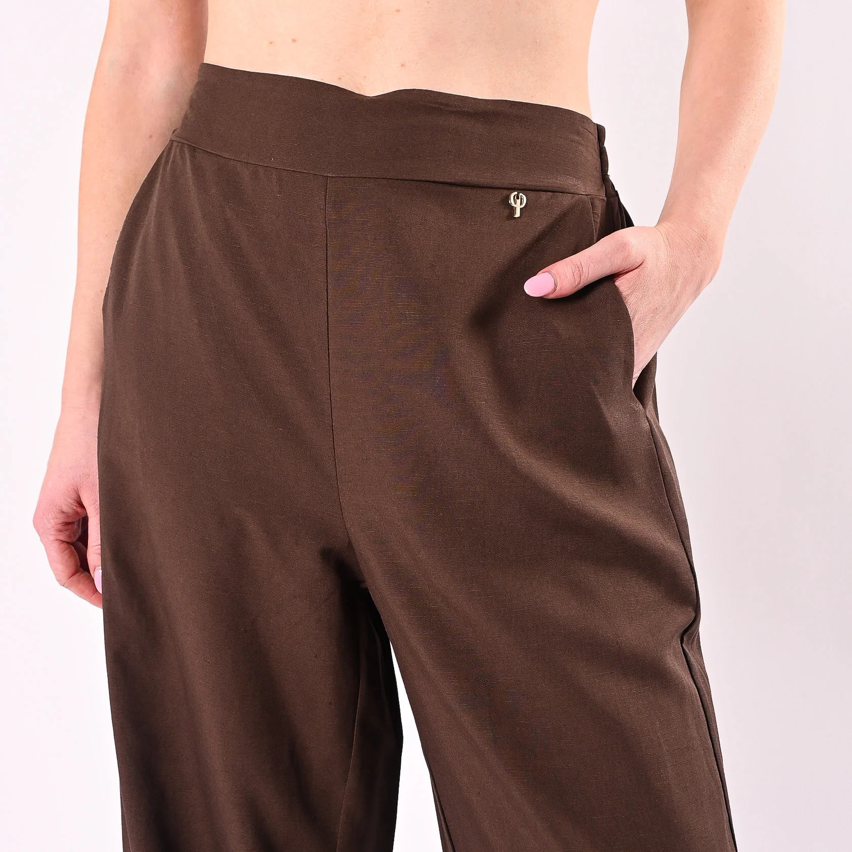 PHILIA LOFT - PANTALONE PALAZZO FLUIDO VISCOSA/LINO ART.D02N1288/M - MORO - Image 5