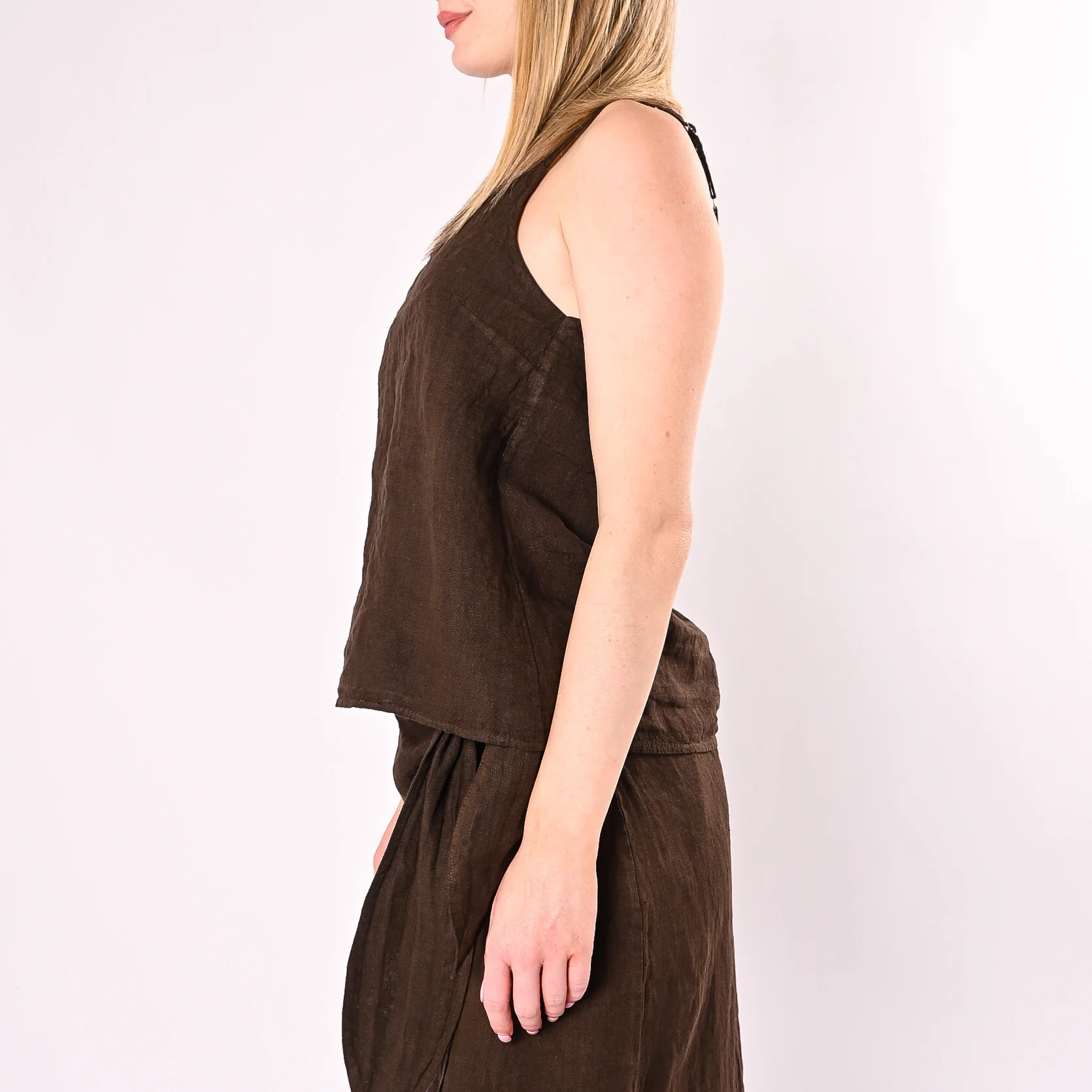 PHILIA LOFT - TOP SPALLINA IN PURO LINO ART.R02L1441/C - CIOCCOLATO - Image 4