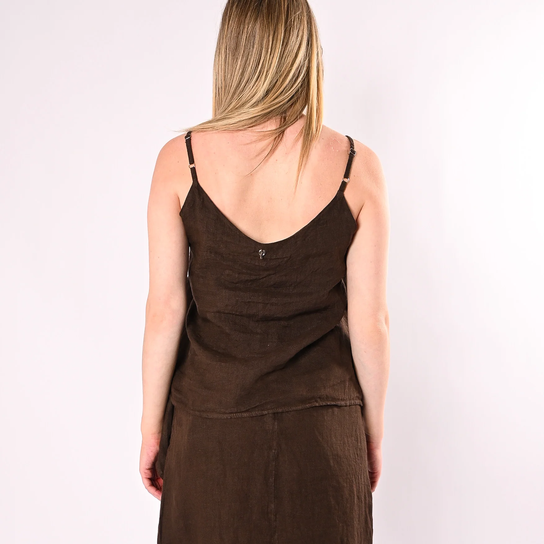 PHILIA LOFT - TOP SPALLINA IN PURO LINO ART.R02L1441/C - CIOCCOLATO - Image 5