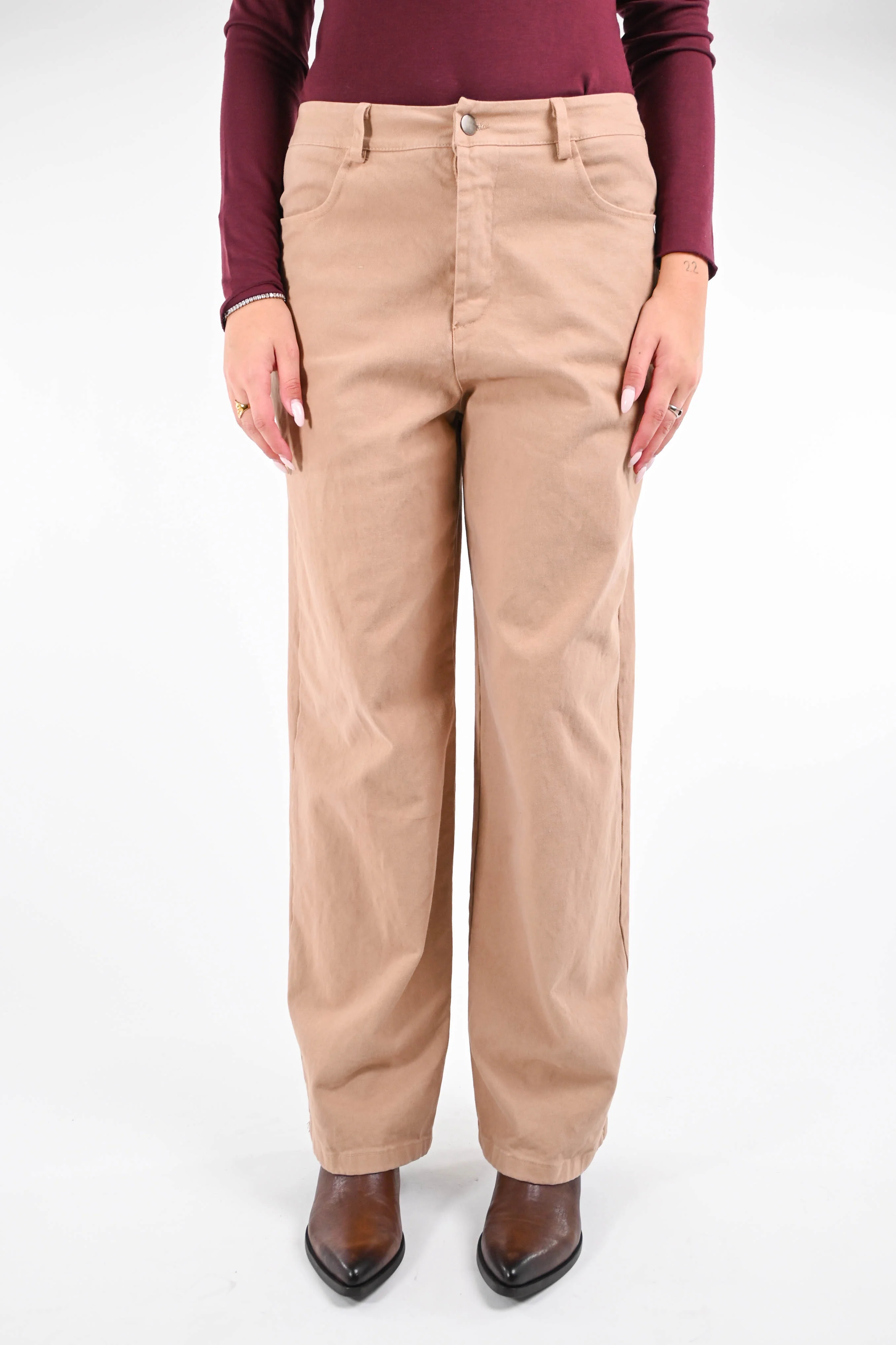 RECUPERO - PANTALONE WIDE LEG IN GABARDINA ART.30464 - BEIGE - Image 2