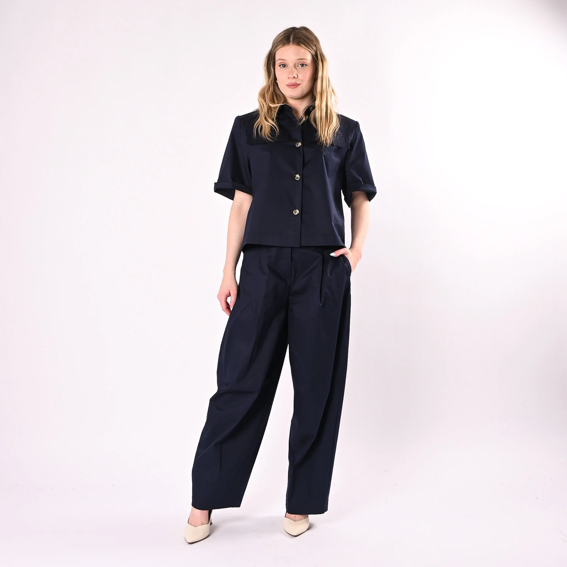 SOUVENIR - CAMICIA POPELINE A SCATOLA CON SPALLINE ART.W39S1671/BL - BLU