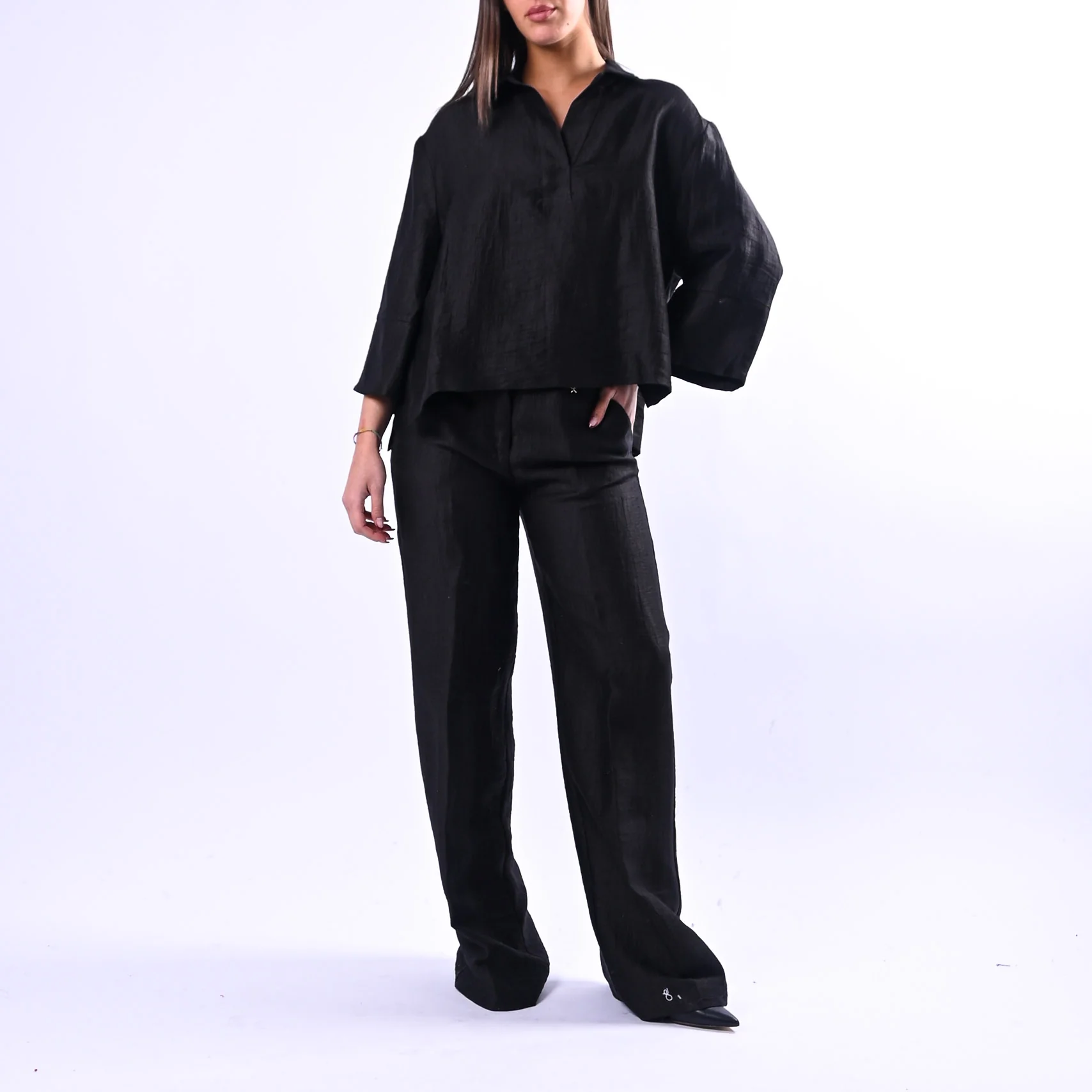 SOUVENIR PRIVE' - PANTALONE PALAZZO IN SHANTUNG ART.W39S0248 - NERO - Image 6