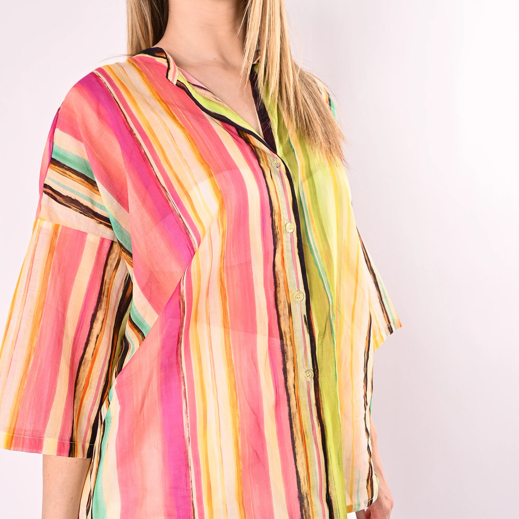 TENSIONE IN - CAMICIA IN MUSSOLA RIGATA ART.260482/F - FLUO - Image 5