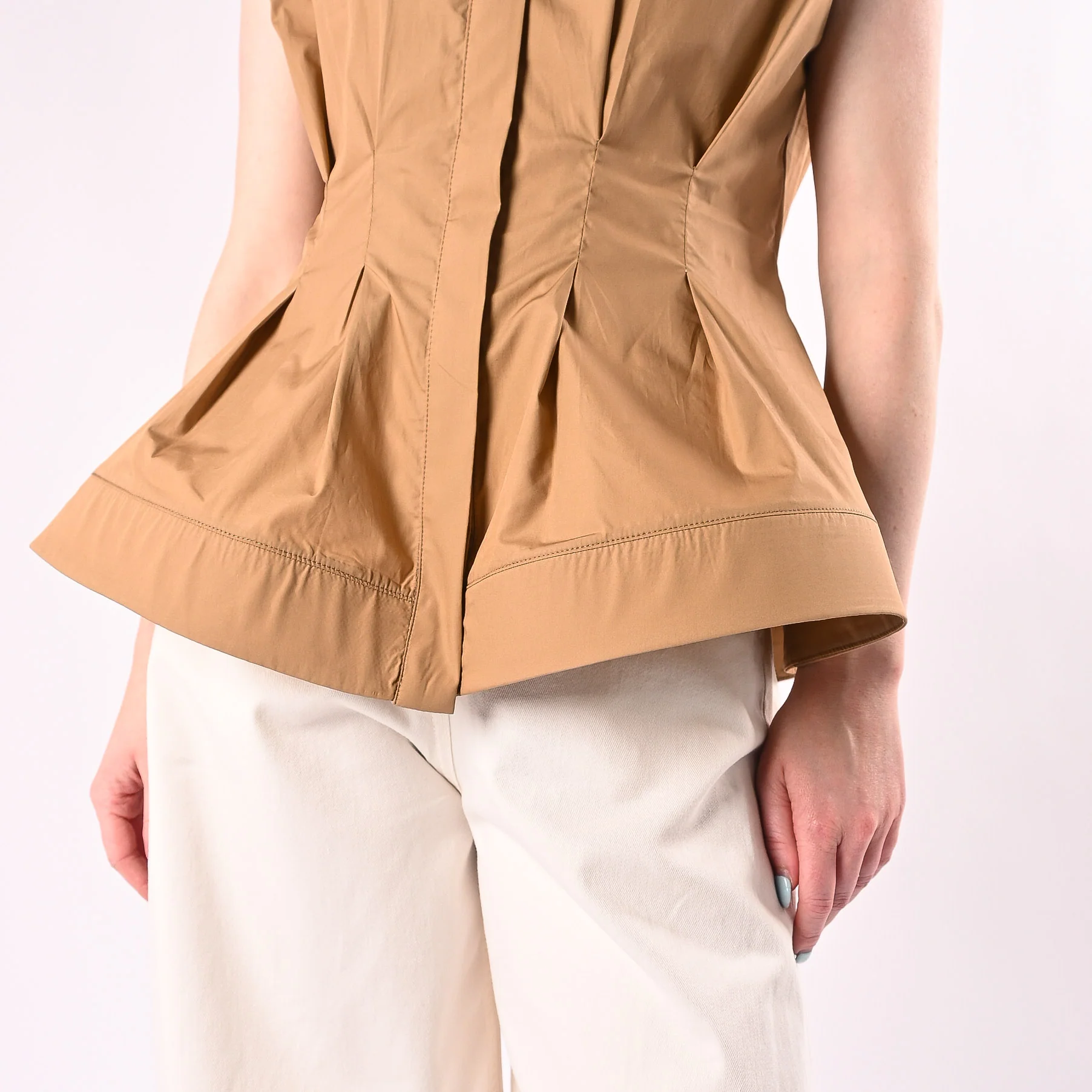 TENSIONE IN - CAMICIA SMANICATA SVASATA IN POPELINE ART.26C5093/C - COGNAC - Image 5