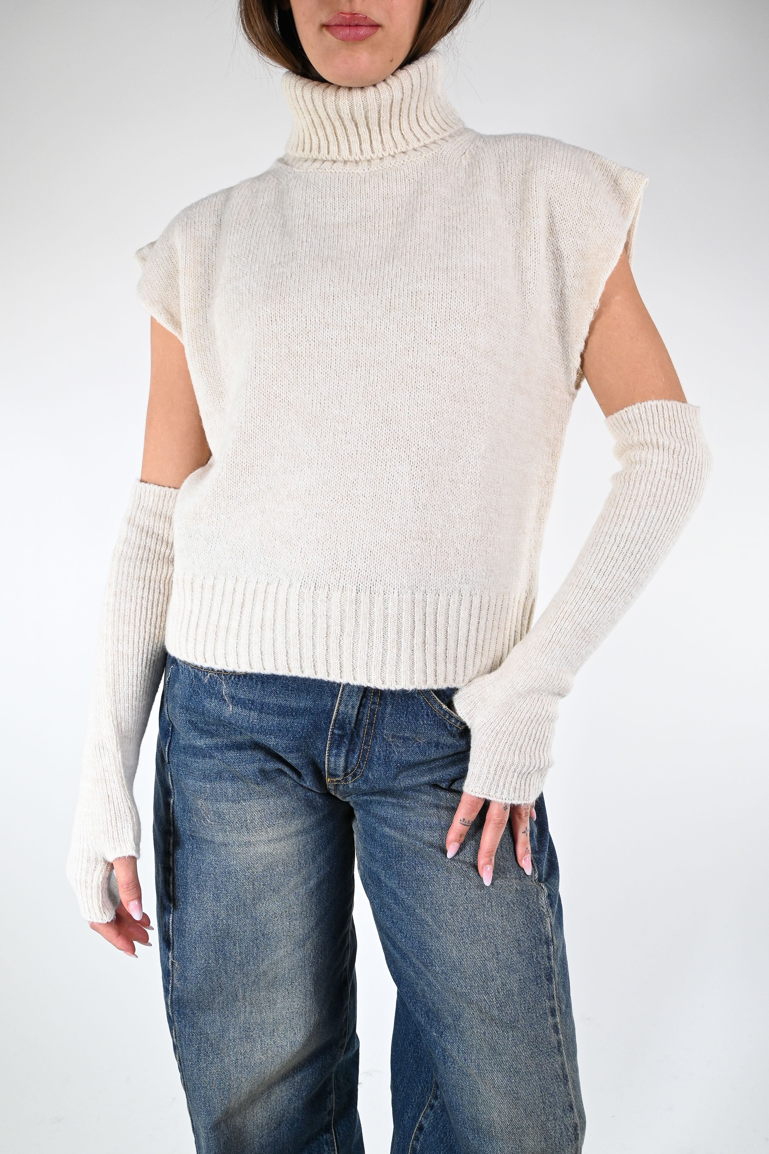 TENSIONE IN - MAGLIA/GILET DOLCEVITA+MANICOTTI ART.T32A373 - BURRO