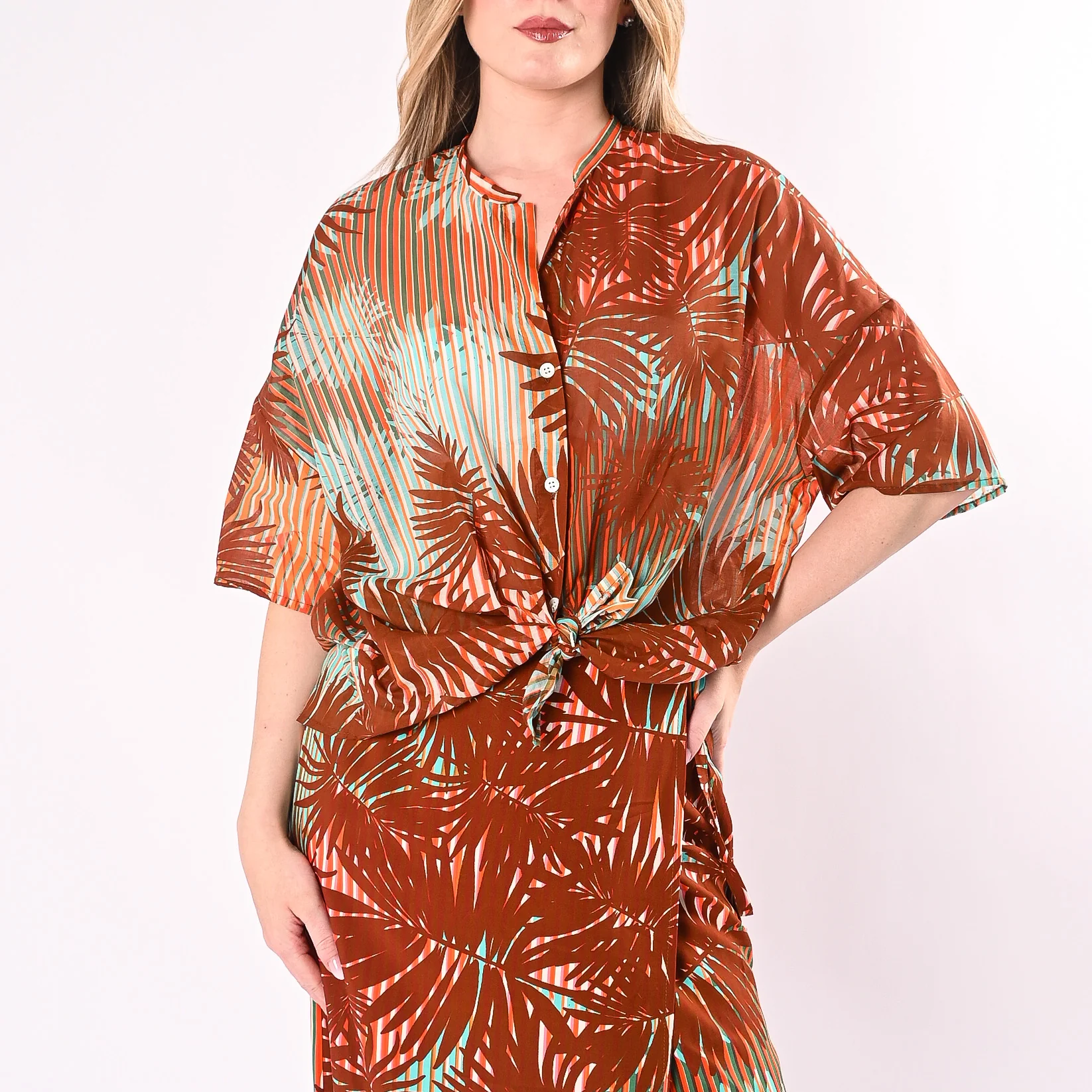 VICOLO - CAMICIA MUSSOLA STAMPA TROPICALE ART.TAB3284/C - COCCIO - Image 2