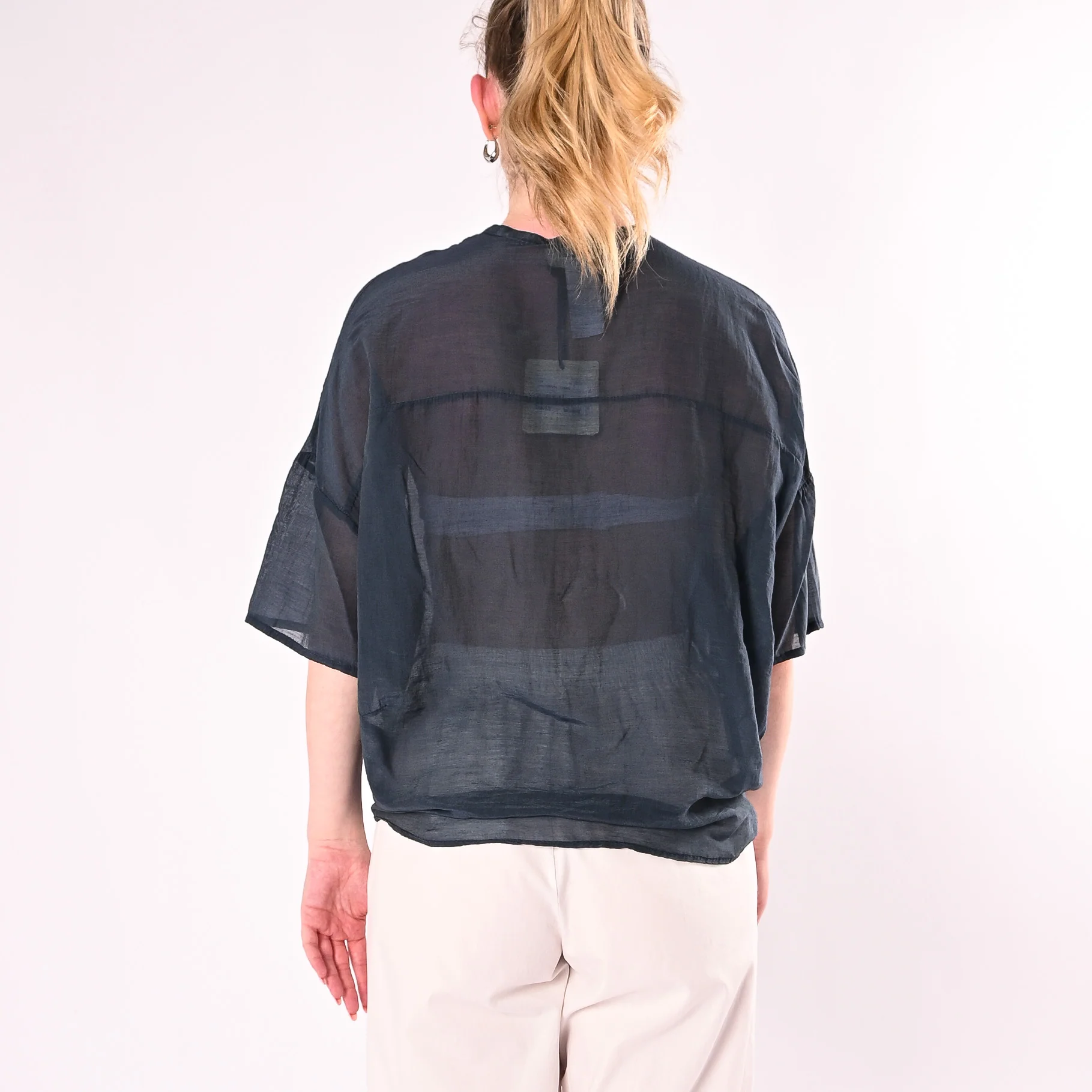 VICOLO - CAMICIA OVER MISTO SETA MANICA CORTA ART. TAB0670/B - BLU - Image 4