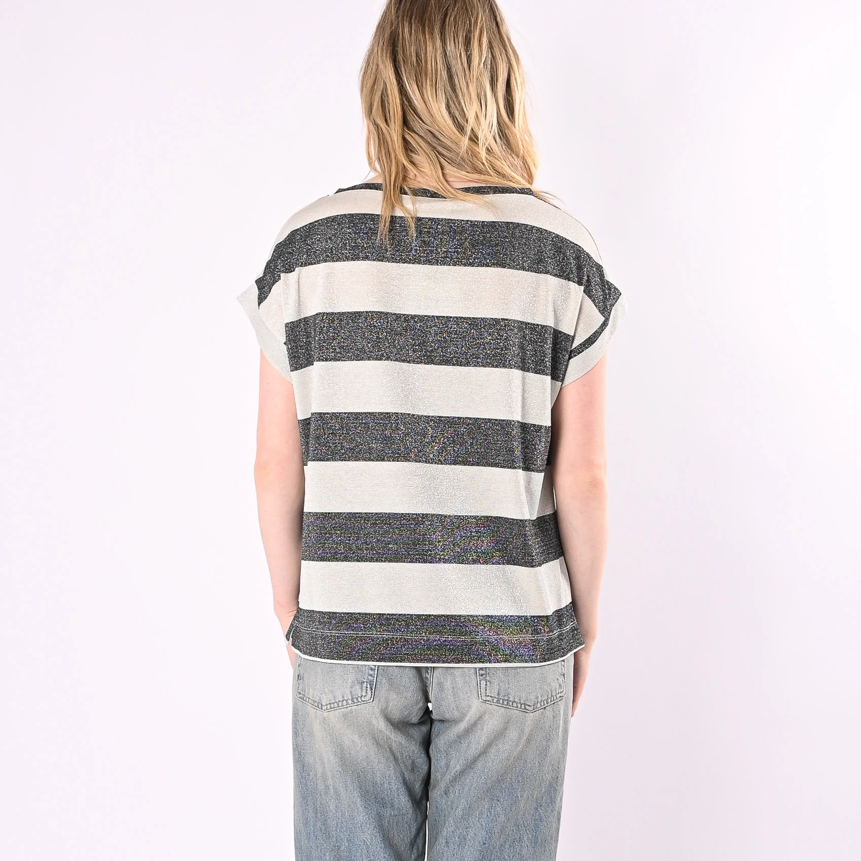 VICOLO - T-SHIRT OVER RIGA LUREX ART. UAB0401/NA - NERO/ARGENTO - Image 4