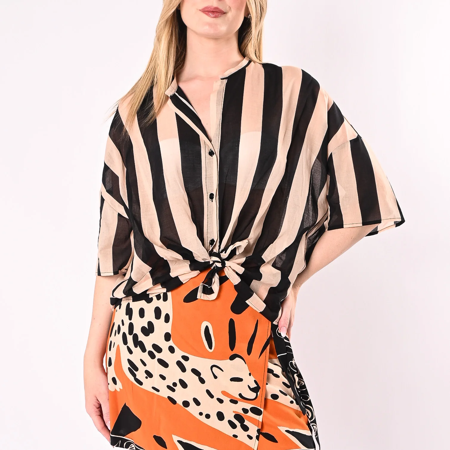 VICOLO - TWIN-SET CAMICIA+MINI PAREO ART.TAB3255/NA - NERO/ARANCIO - Image 3